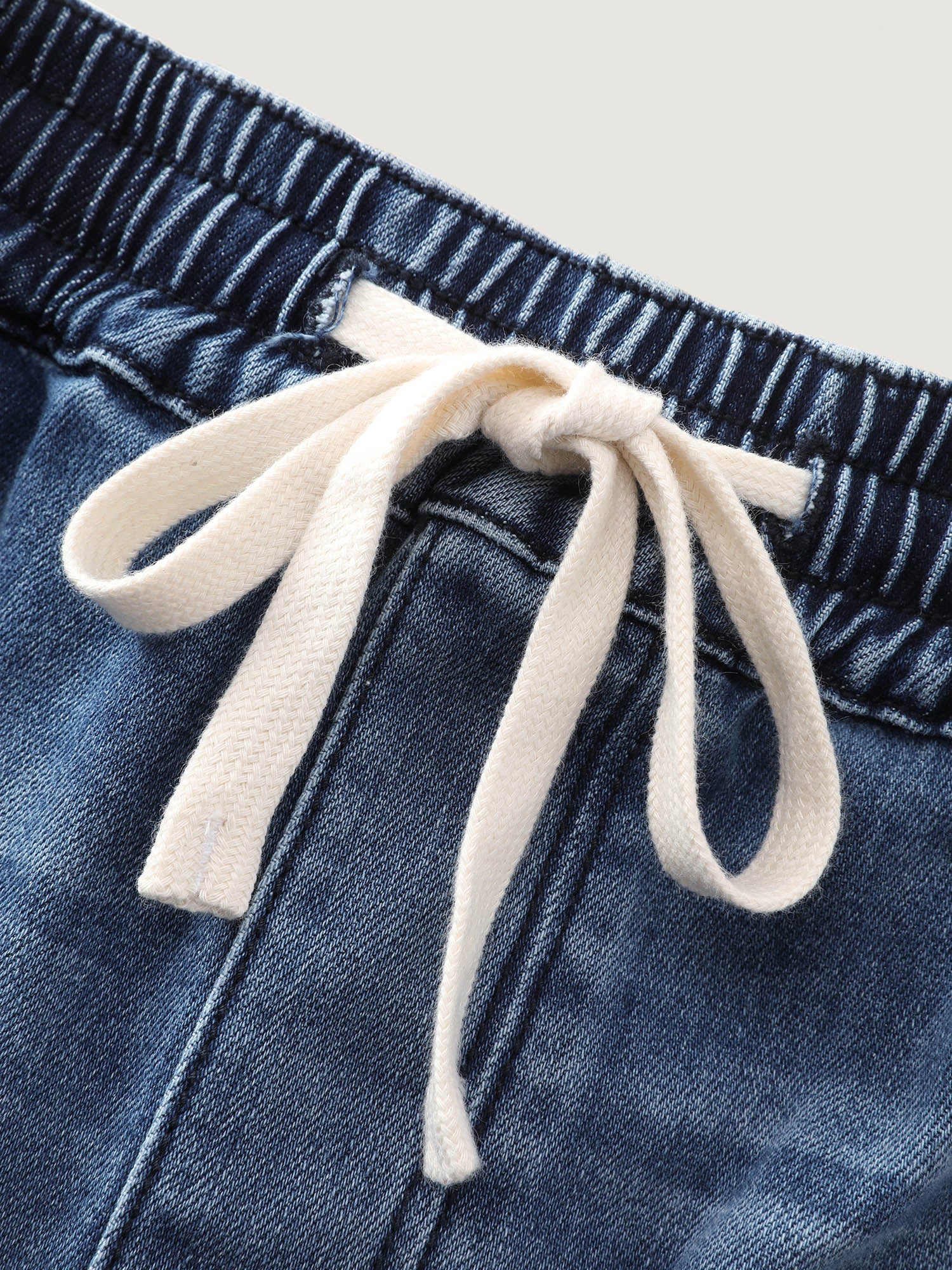 Stretchy Contrast Drawstring Waist Midi Denim Skirt - Image 8