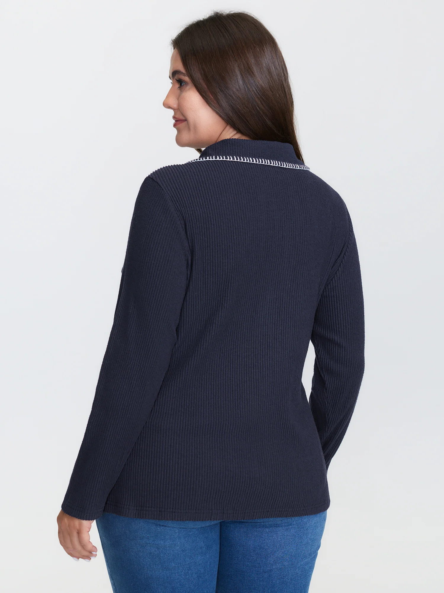 Stretchy Contrast Edge Button Placket T-Shirt - Image 4