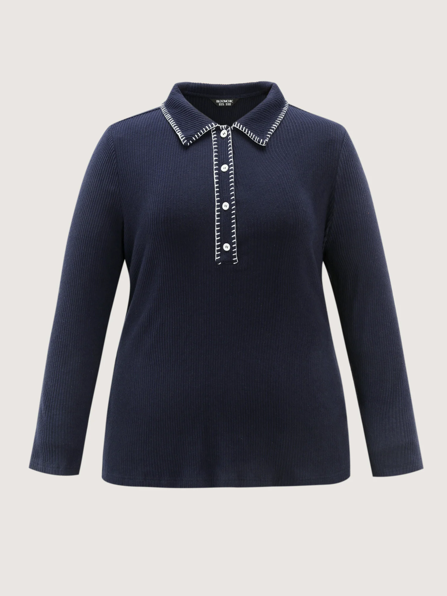 Stretchy Contrast Edge Button Placket T-Shirt - Image 7