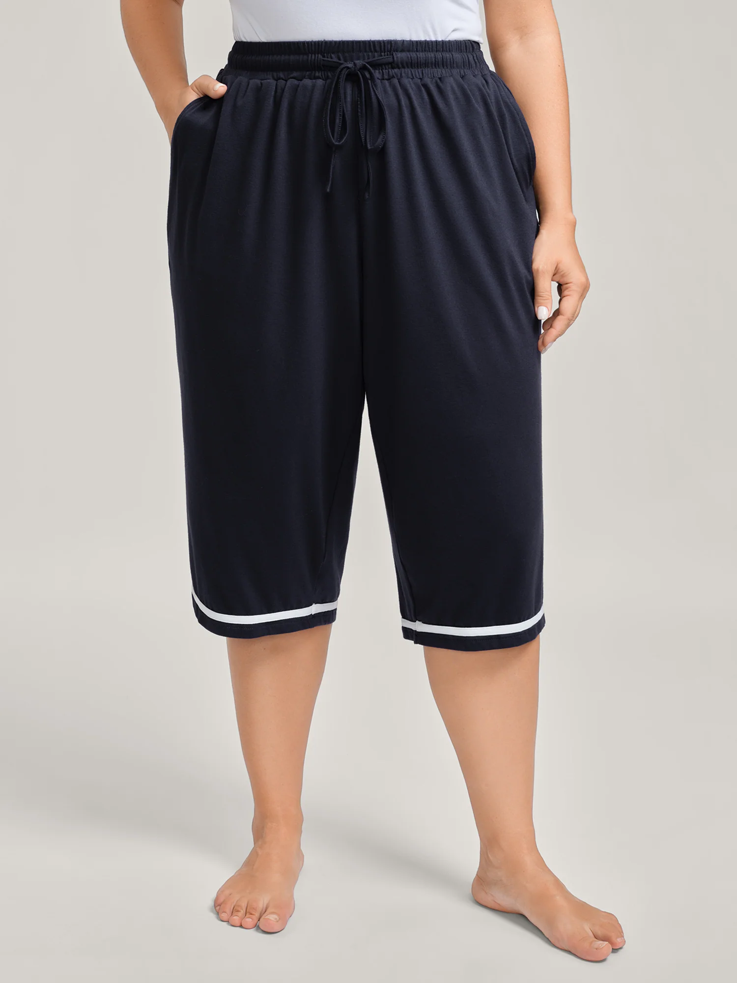Stretchy Contrast Hem Straight Leg Lounge Pants - Image 2