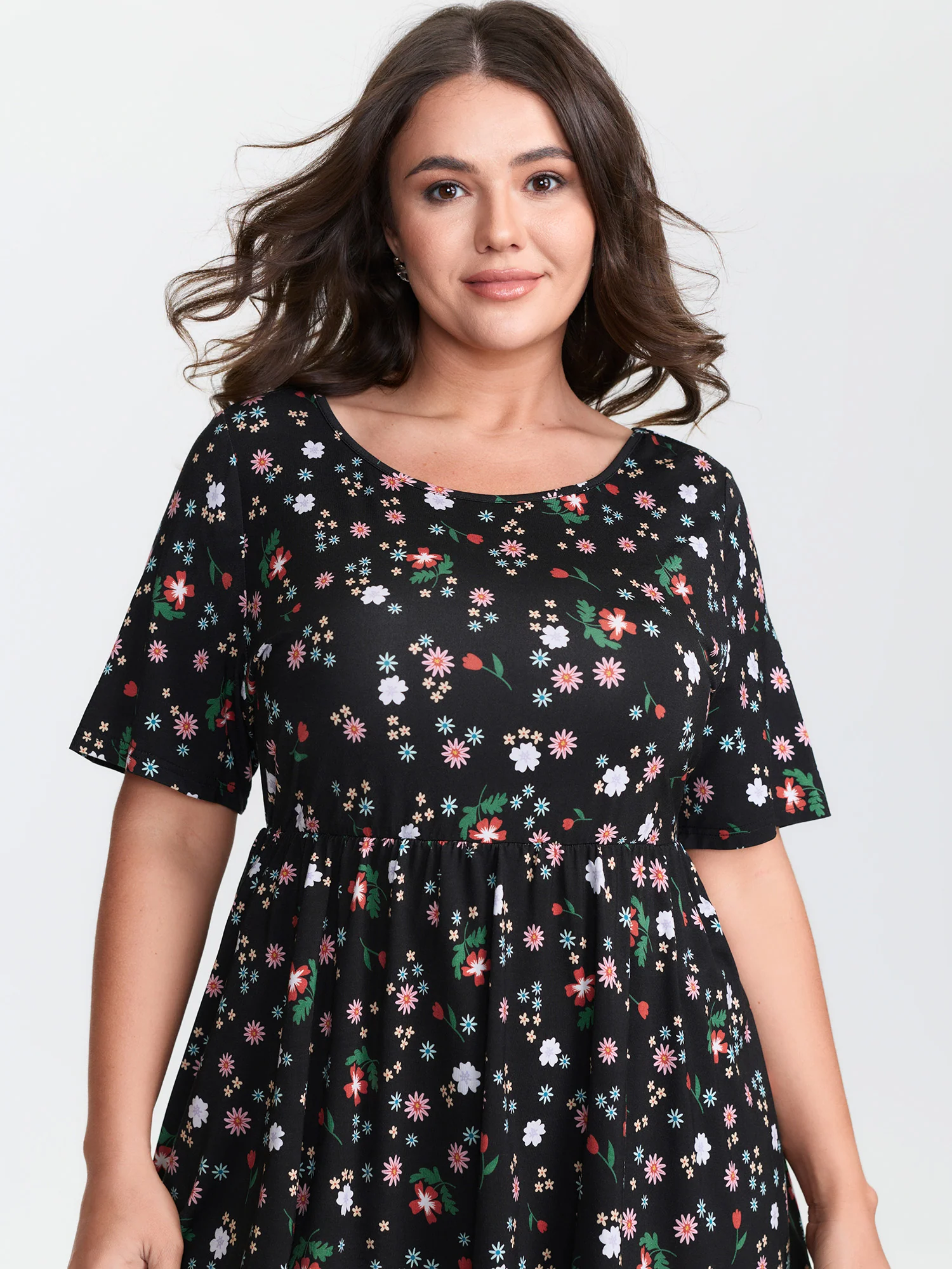Stretchy Crisscross Back Floral Knit Top - Image 2