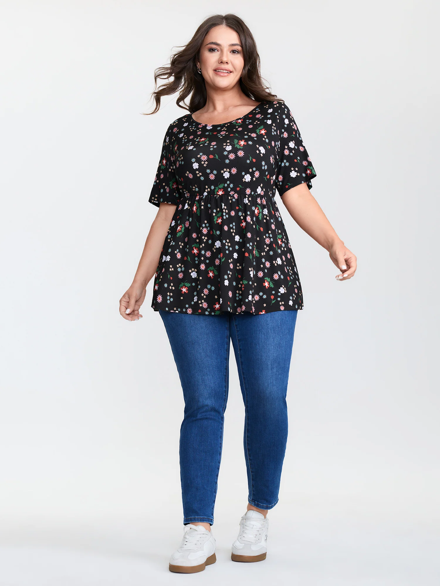 Stretchy Crisscross Back Floral Knit Top - Image 3