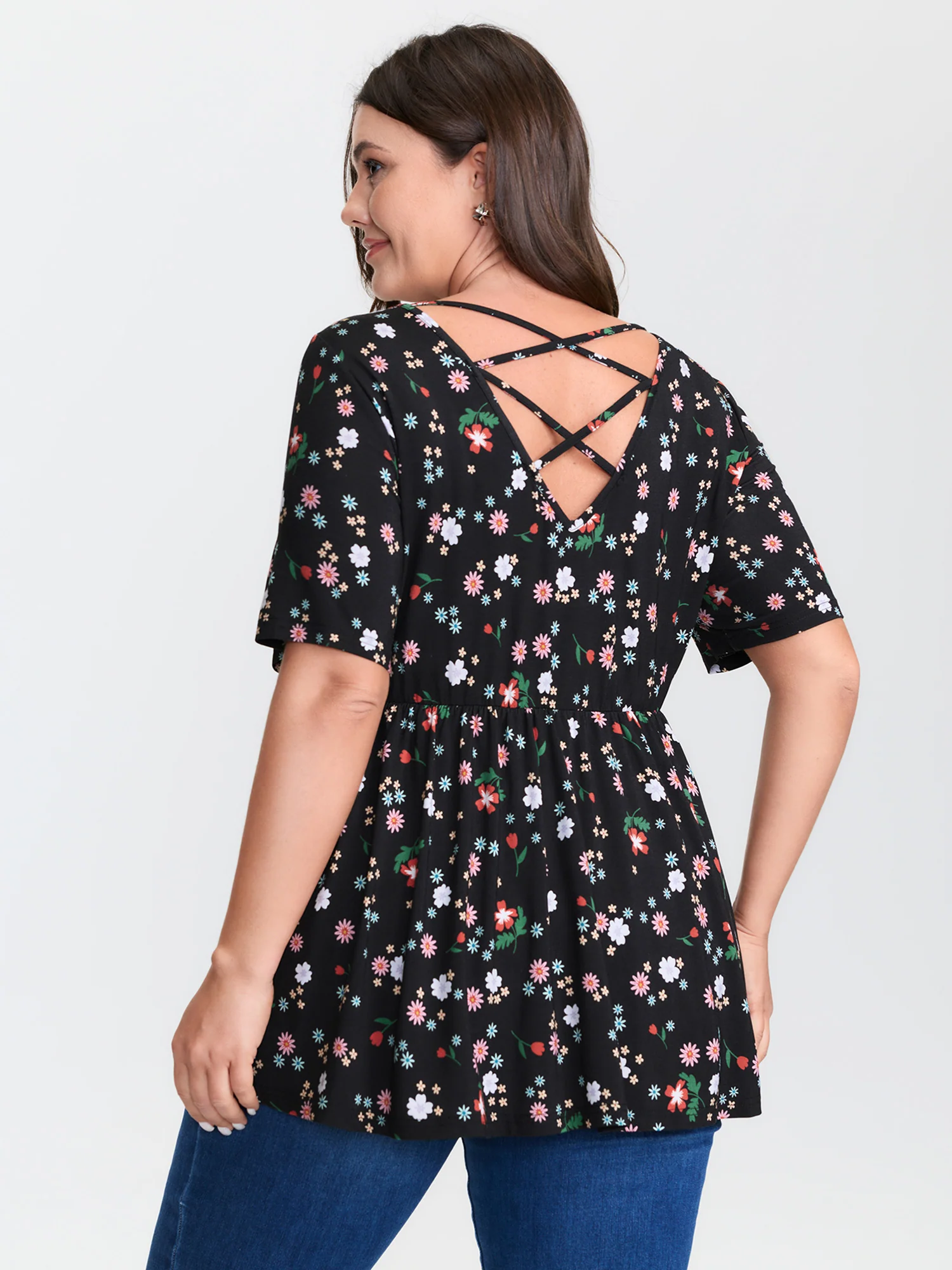 Stretchy Crisscross Back Floral Knit Top - Image 5