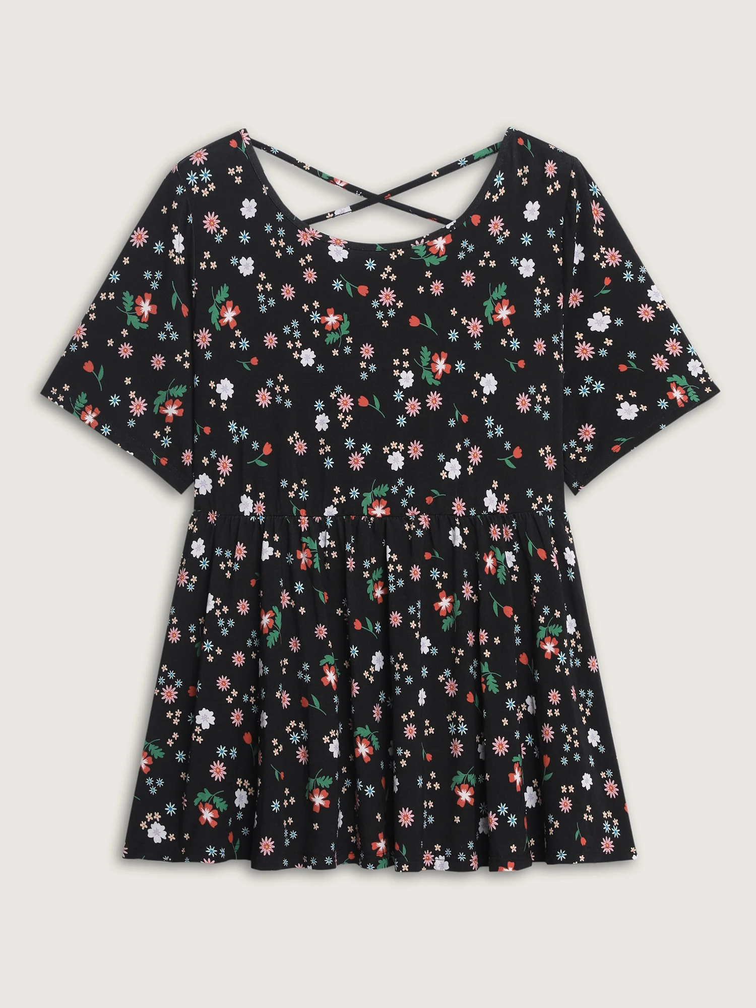 Stretchy Crisscross Back Floral Knit Top - Image 8