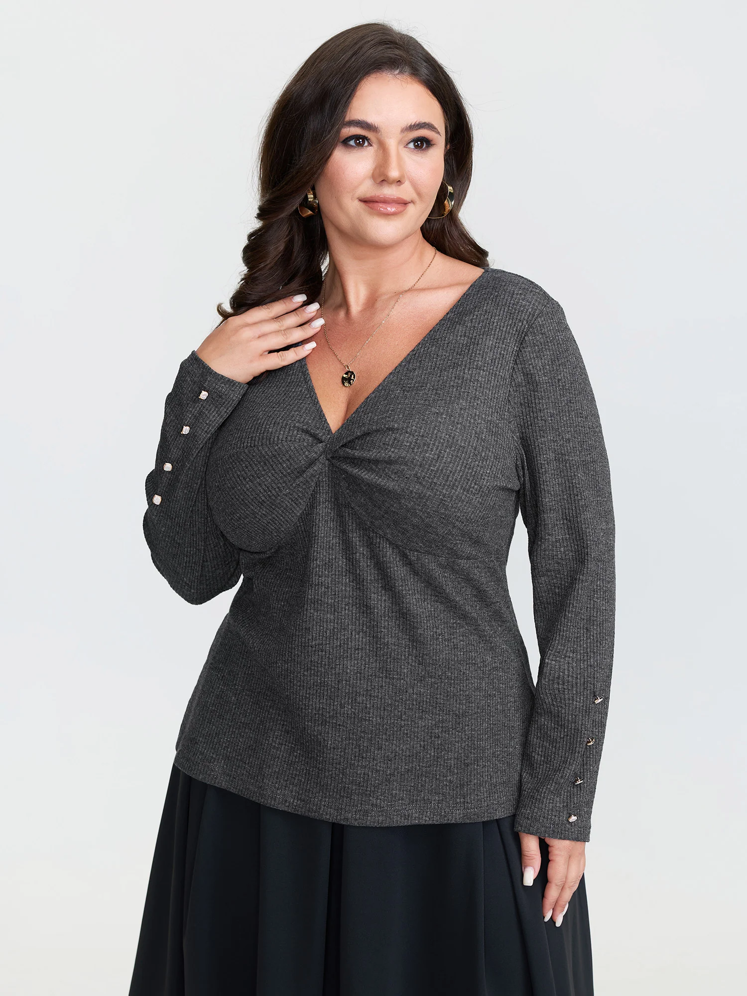 Stretchy Cross Neck Cutout Ribbed Knit Top - Image 3