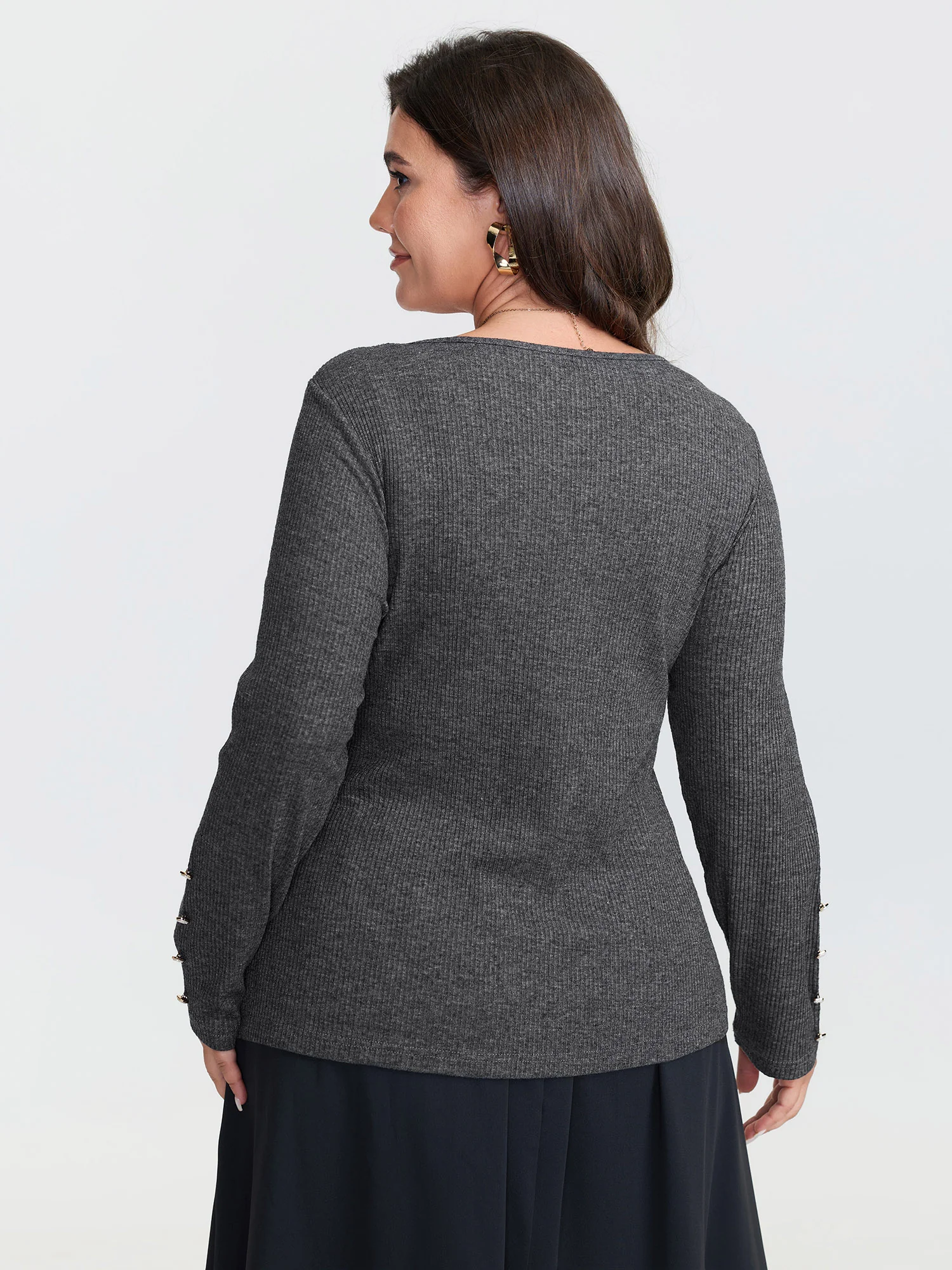 Stretchy Cross Neck Cutout Ribbed Knit Top - Image 5