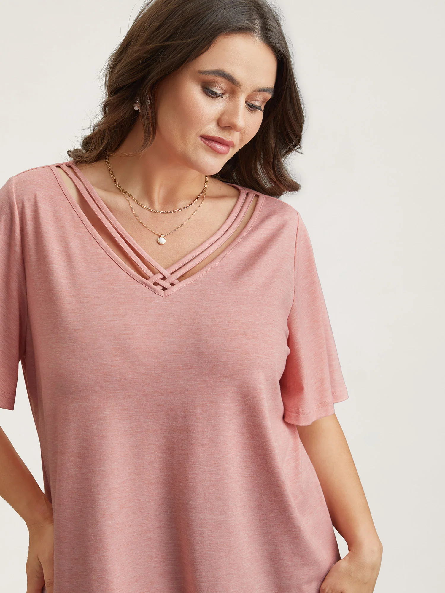 Stretchy Cross-Straps Lotus Leaf Sleeve Top - Image 5