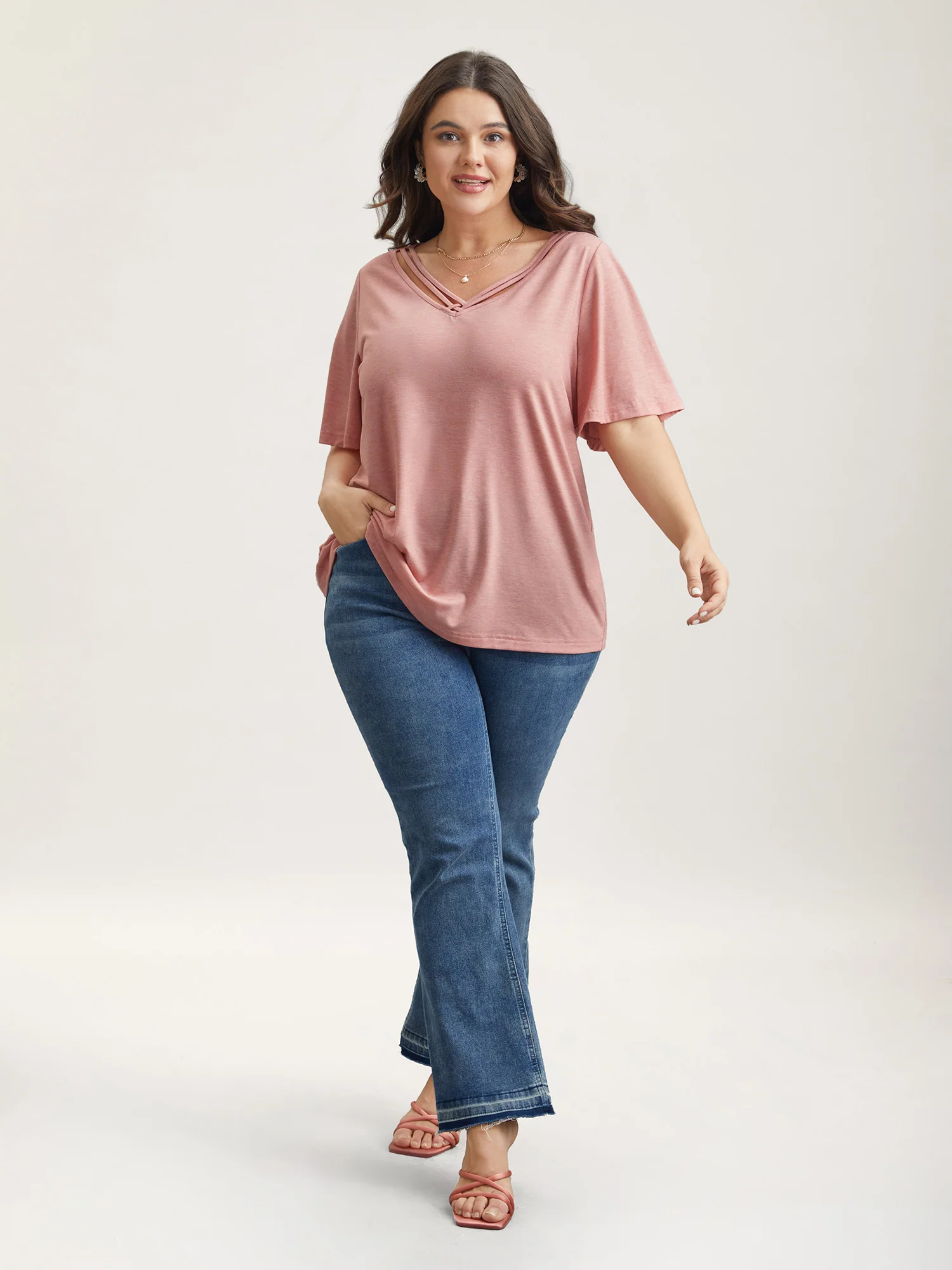 Stretchy Cross-Straps Lotus Leaf Sleeve Top - Image 6