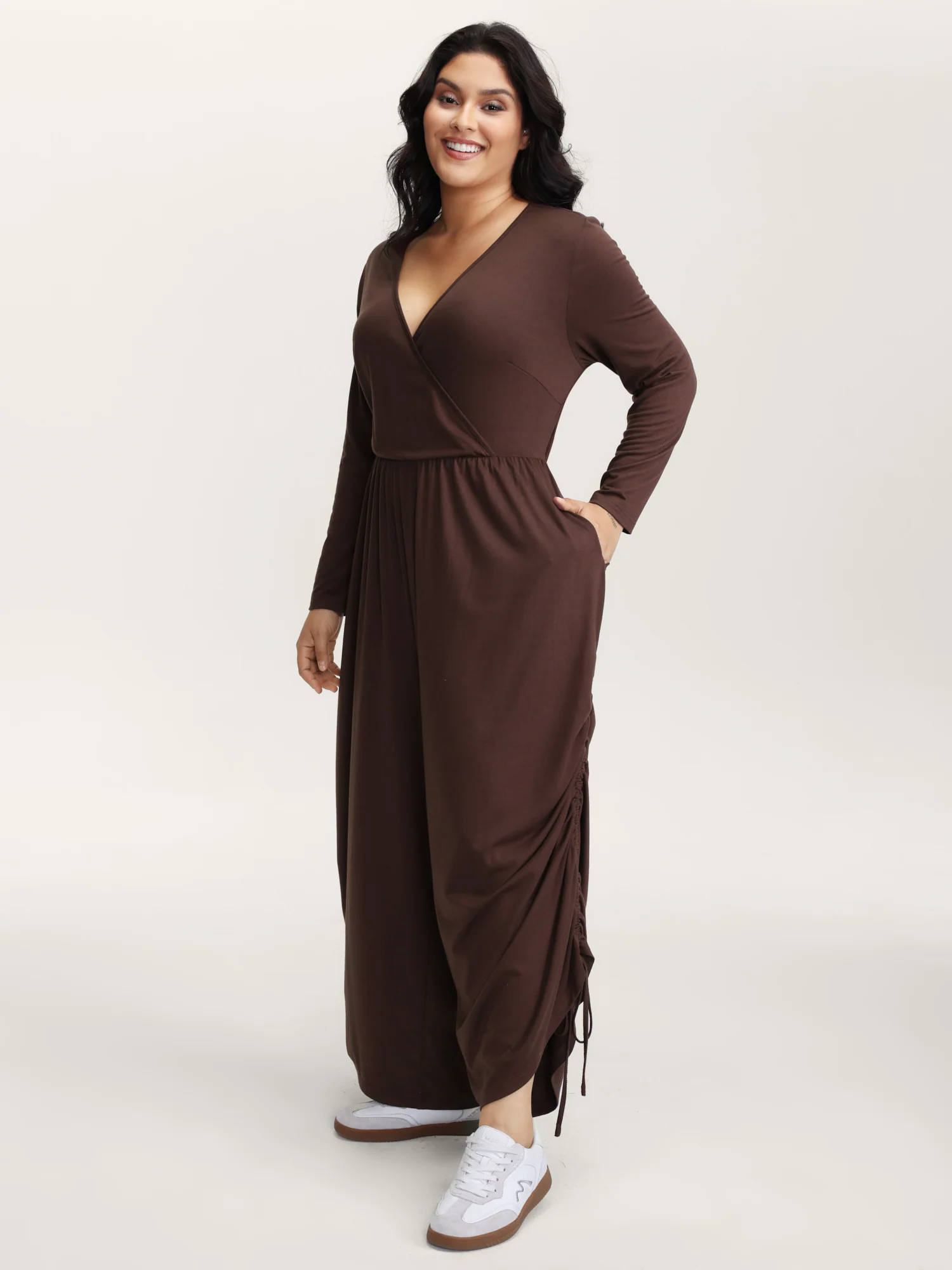 Easy peezy Stretchy Cross-Wrap Drawstring Hem Jumpsuit