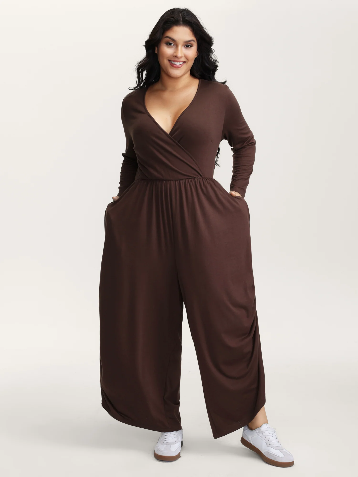 Easy peezy Stretchy Cross-Wrap Drawstring Hem Jumpsuit - Image 3