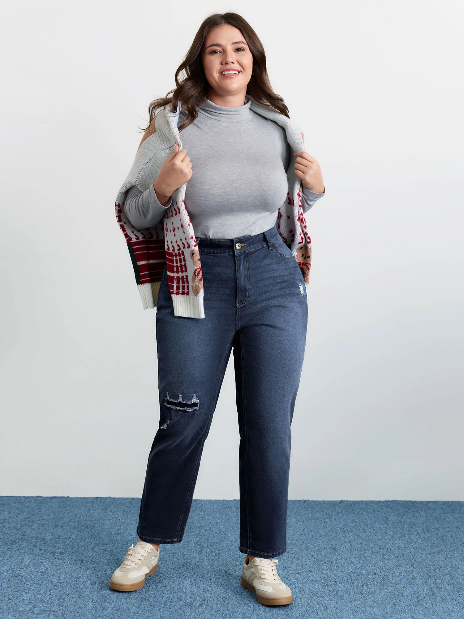 Stretchy Crown Ripped Straight-Leg Jeans - Image 2