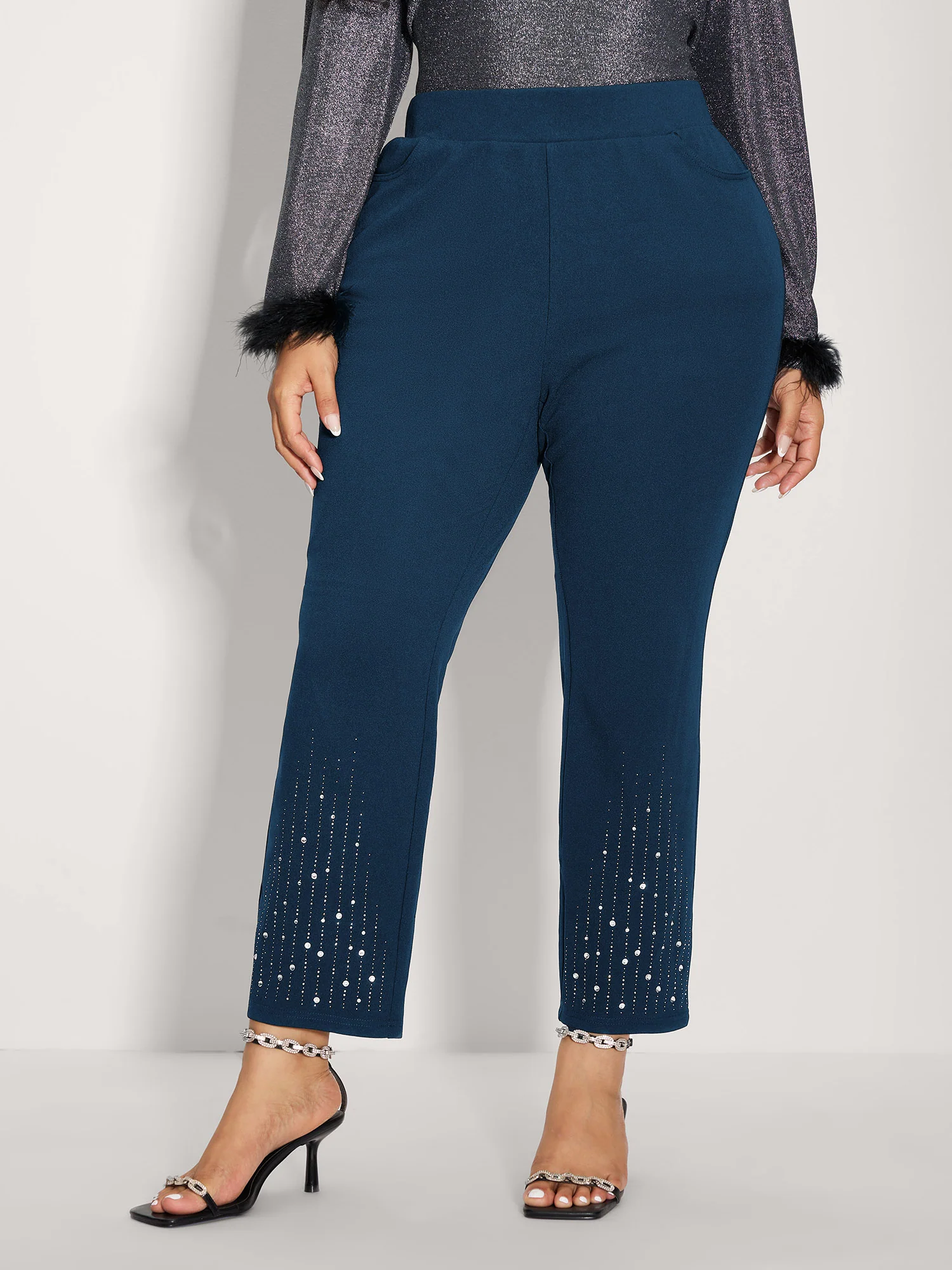 Stretchy Diamond Detail Hem Pants - Image 10