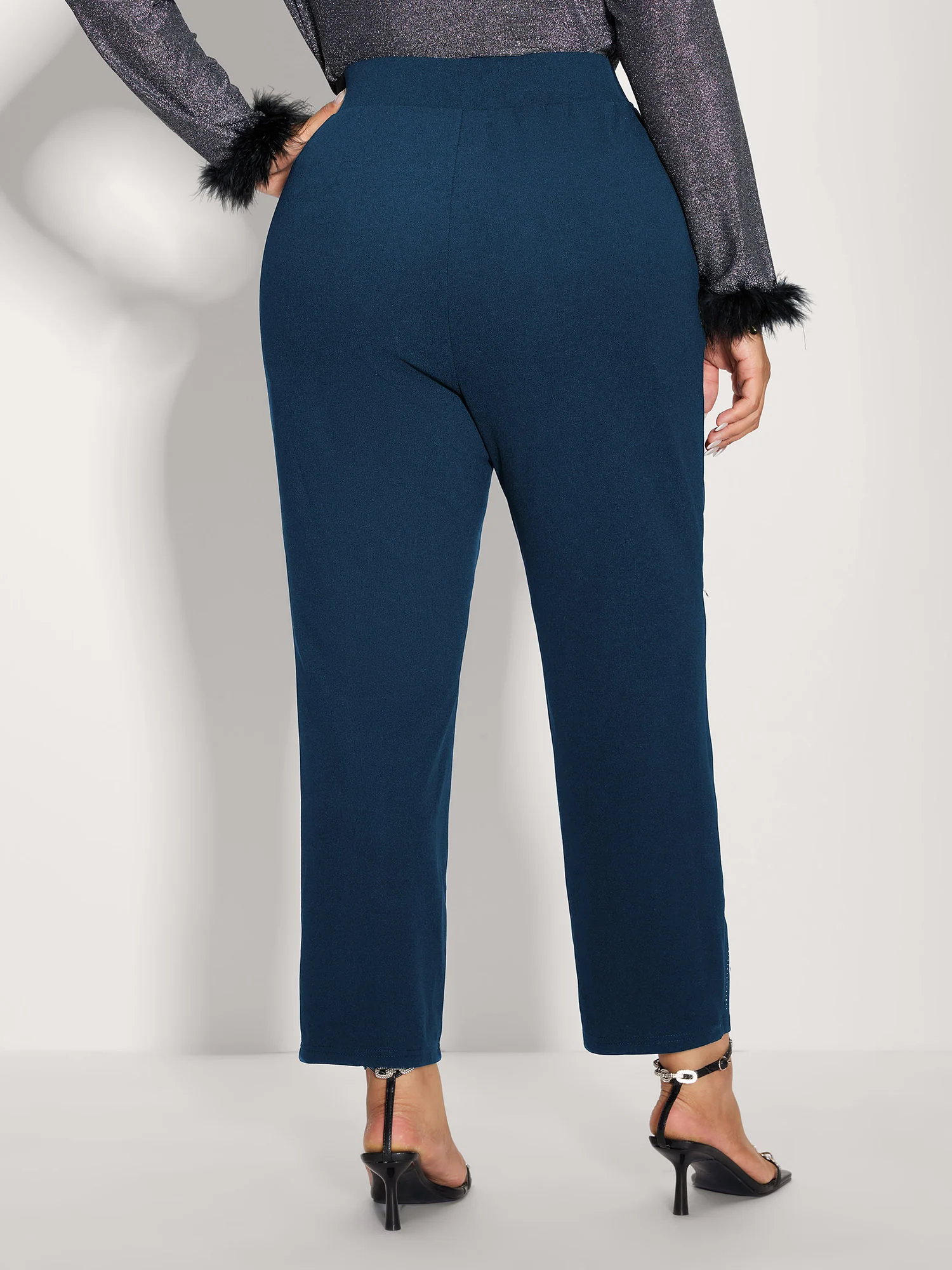 Stretchy Diamond Detail Hem Pants - Image 15