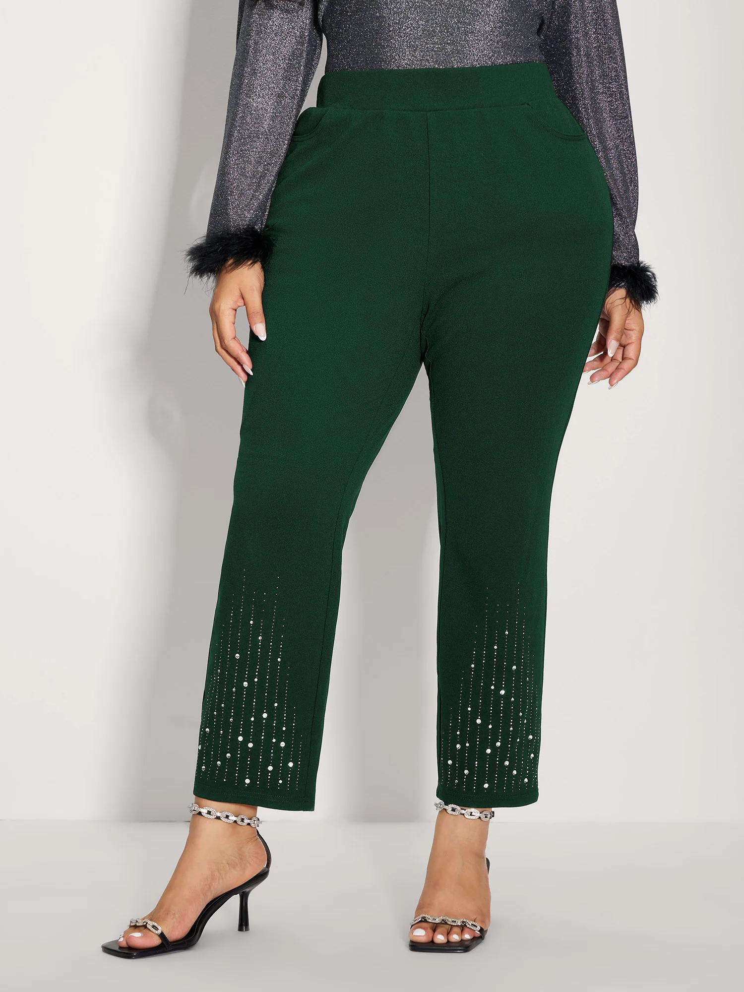 Stretchy Diamond Detail Hem Pants - Image 16