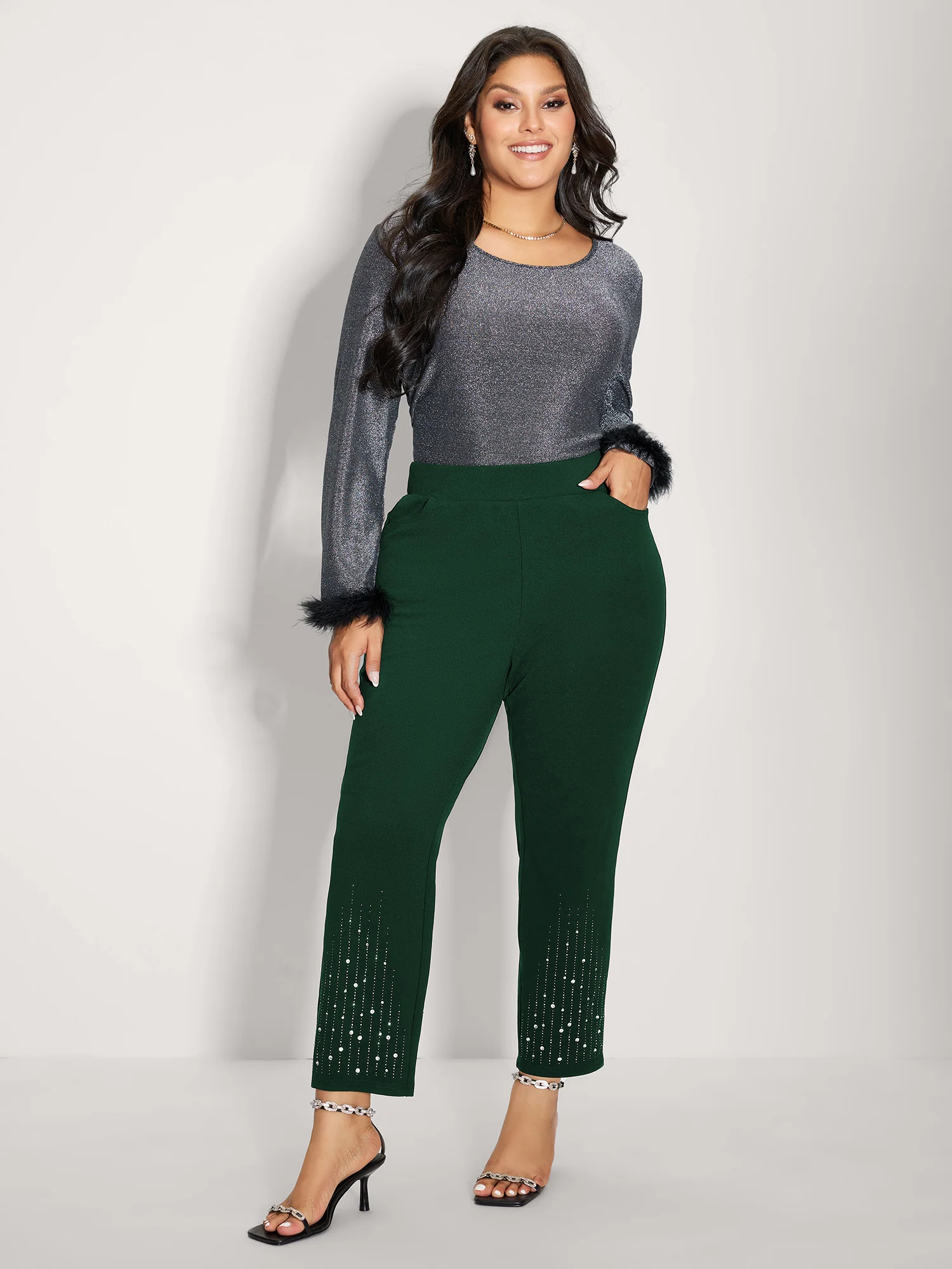 Stretchy Diamond Detail Hem Pants - Image 18