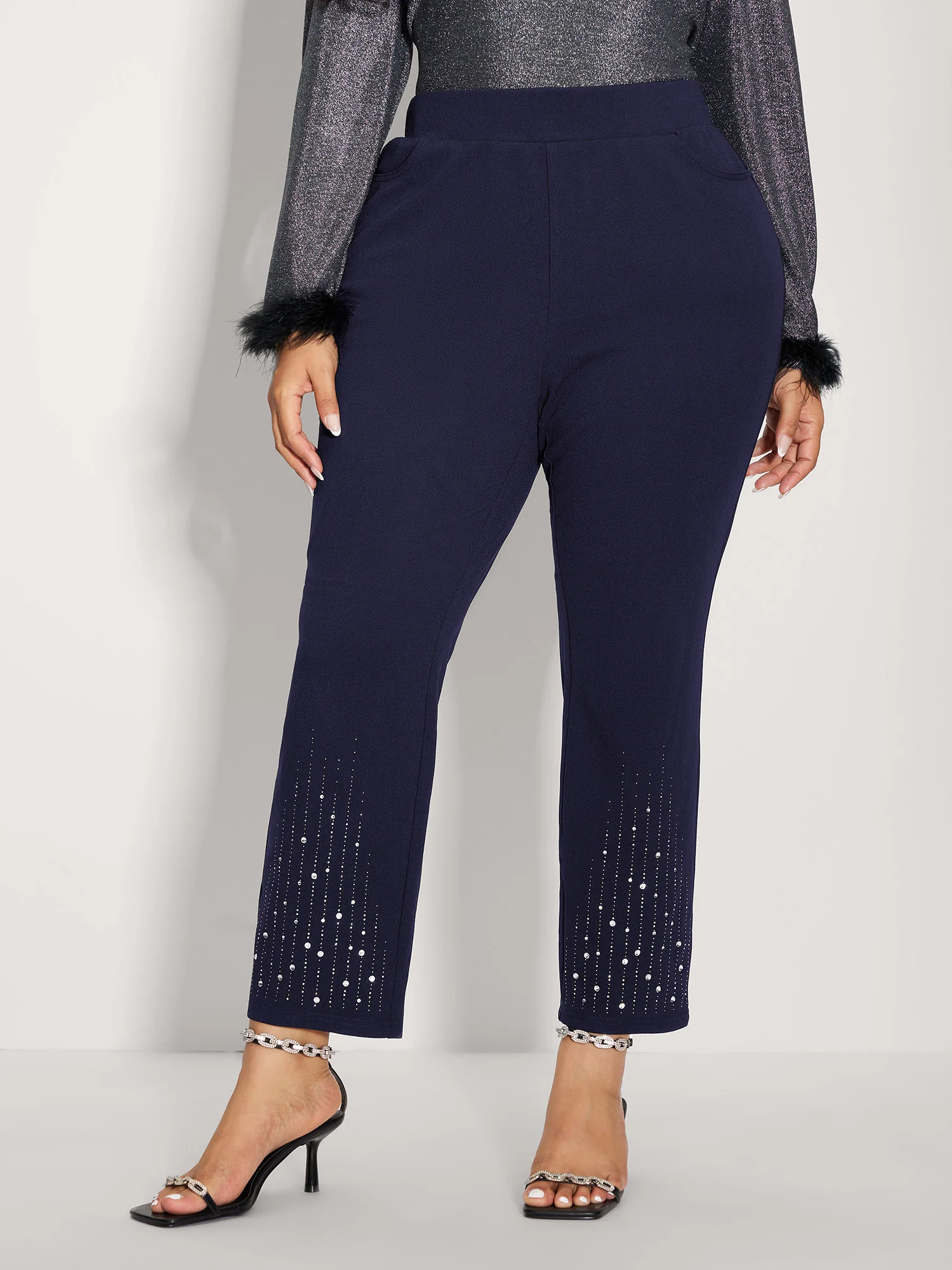 Stretchy Diamond Detail Hem Pants - Image 22