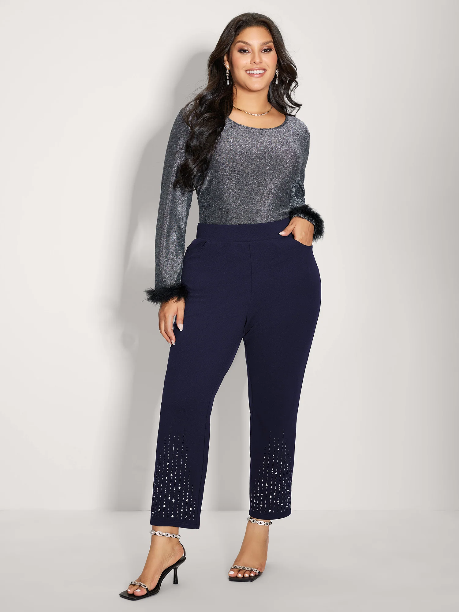 Stretchy Diamond Detail Hem Pants - Image 24