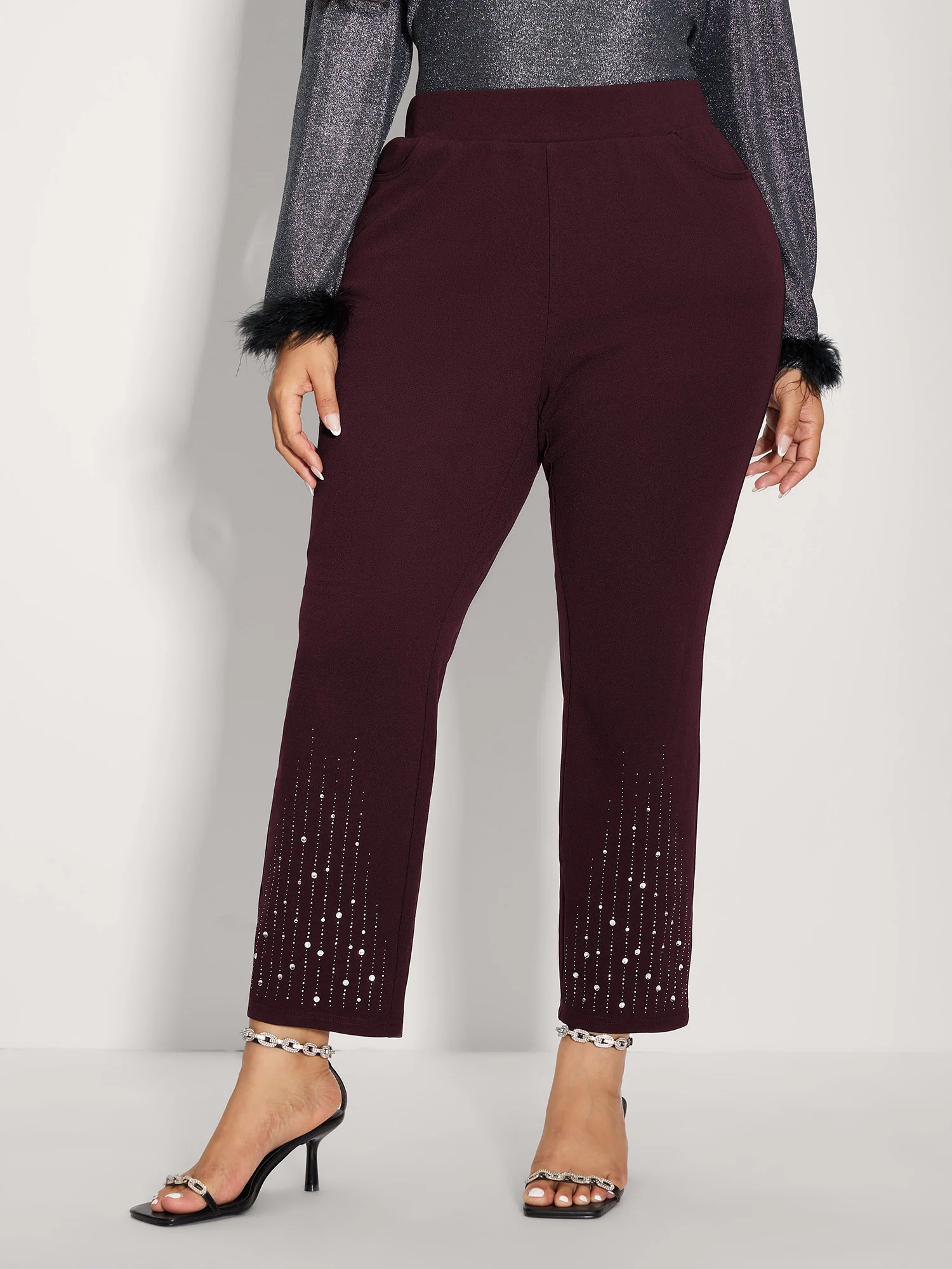 Stretchy Diamond Detail Hem Pants - Image 28