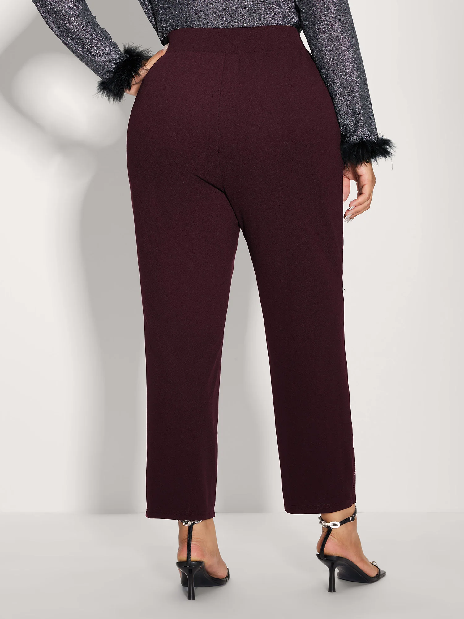 Stretchy Diamond Detail Hem Pants - Image 33