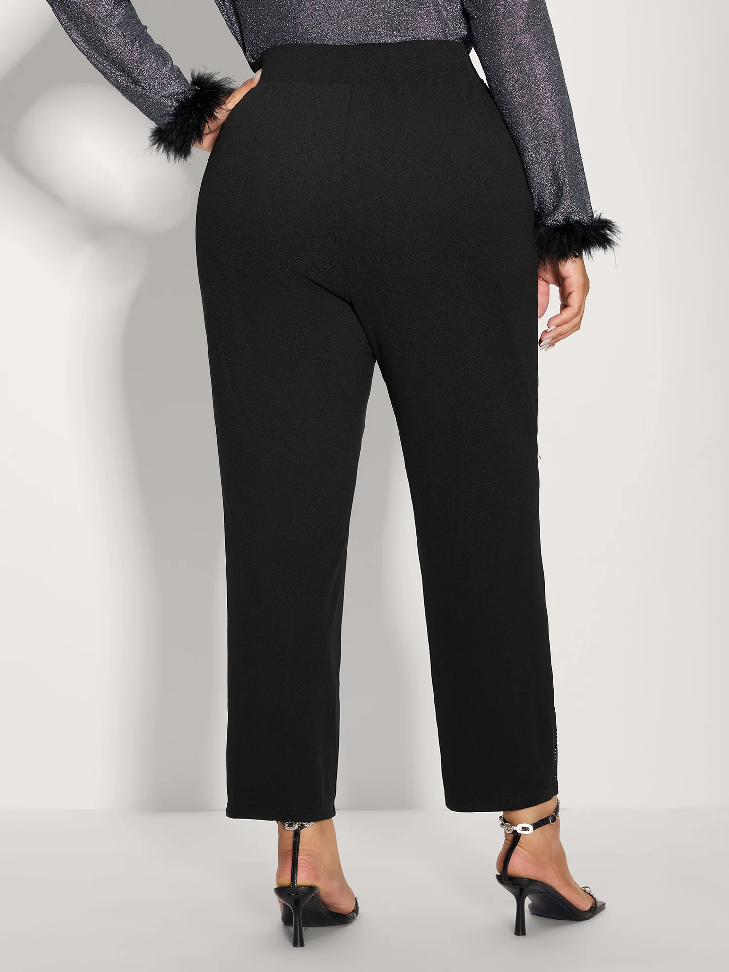 Stretchy Diamond Detail Hem Pants - Image 6