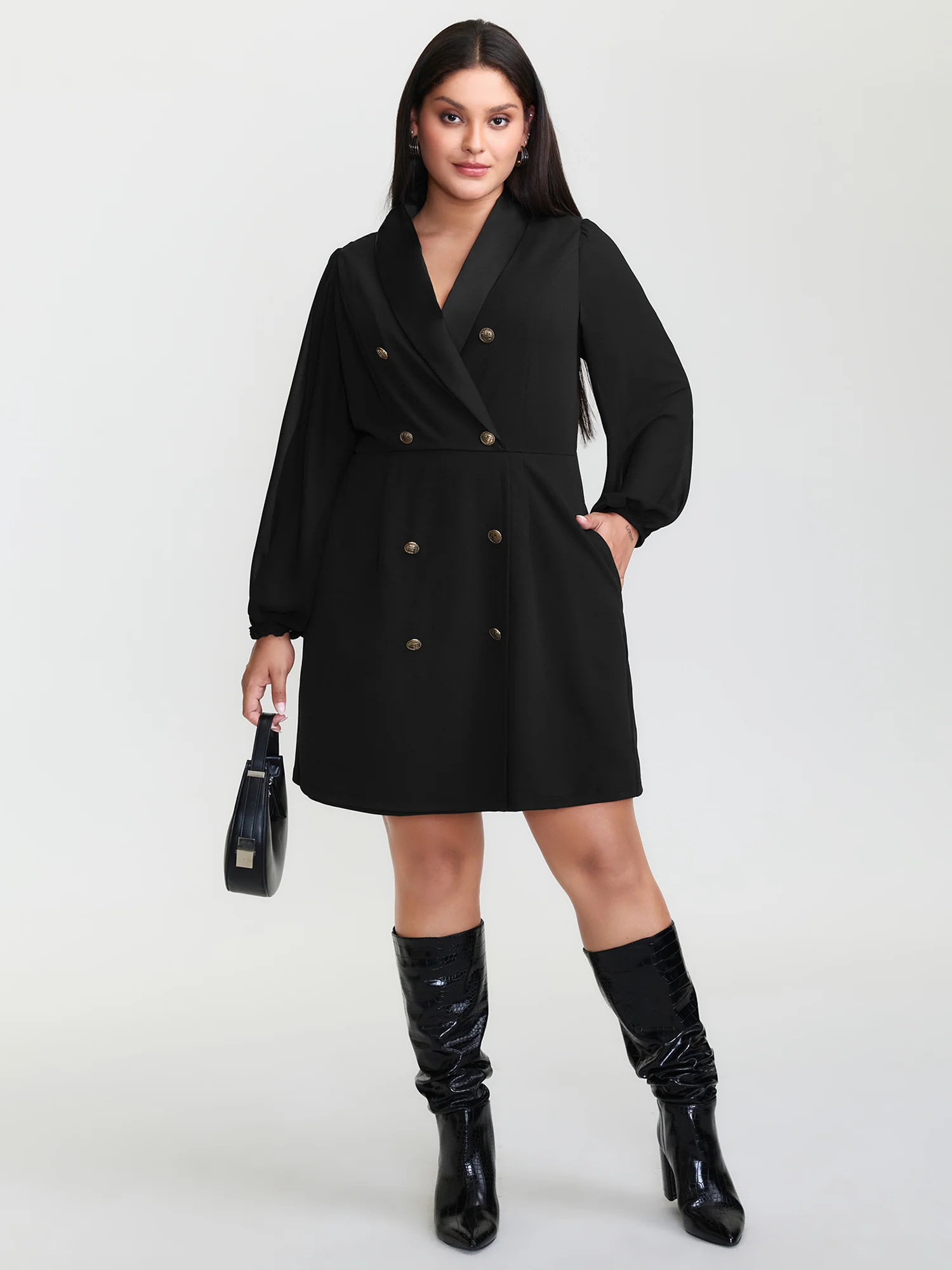 Stretchy Double Button Pockets Blazer Dress - Image 2