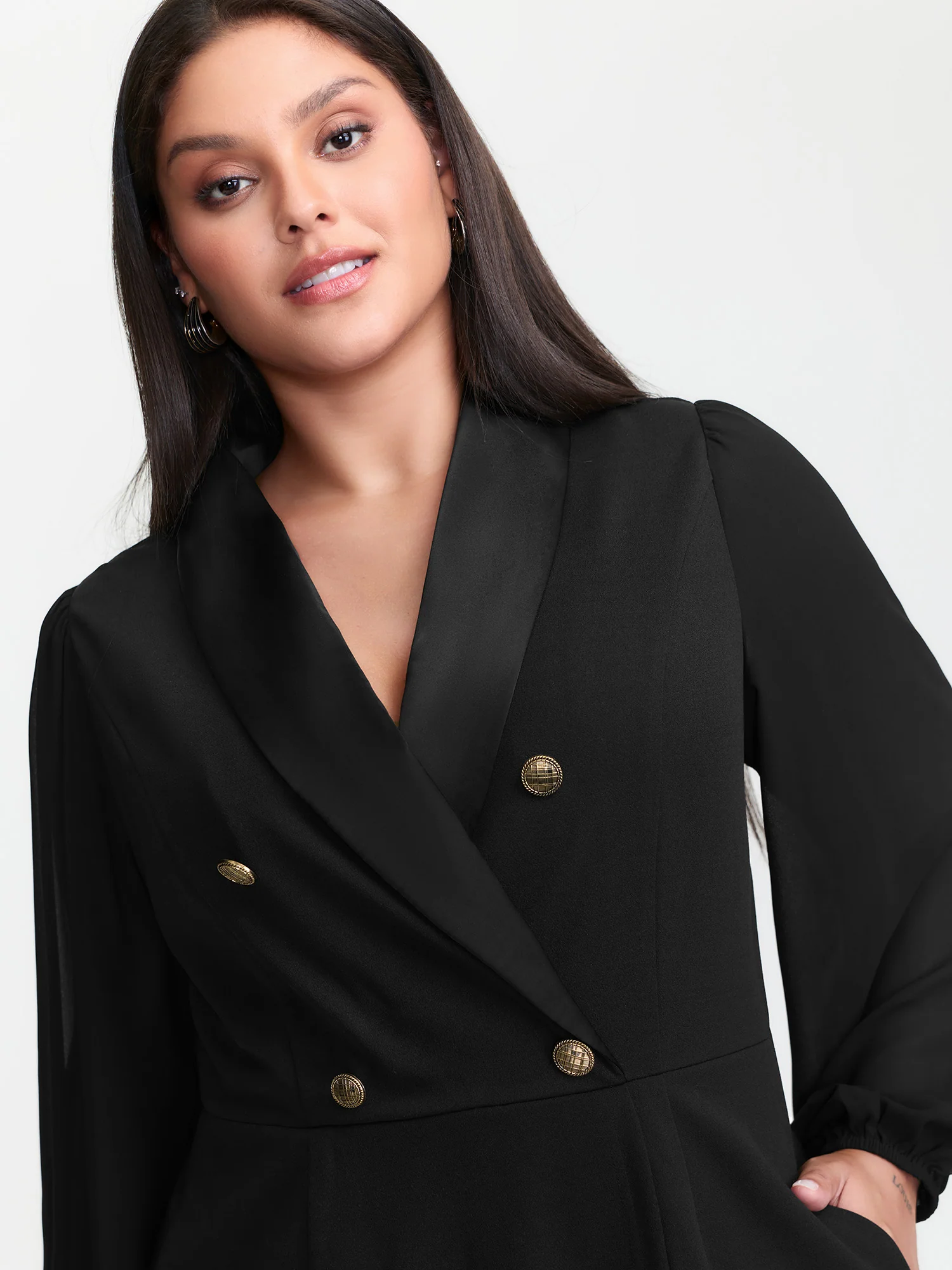 Stretchy Double Button Pockets Blazer Dress - Image 3