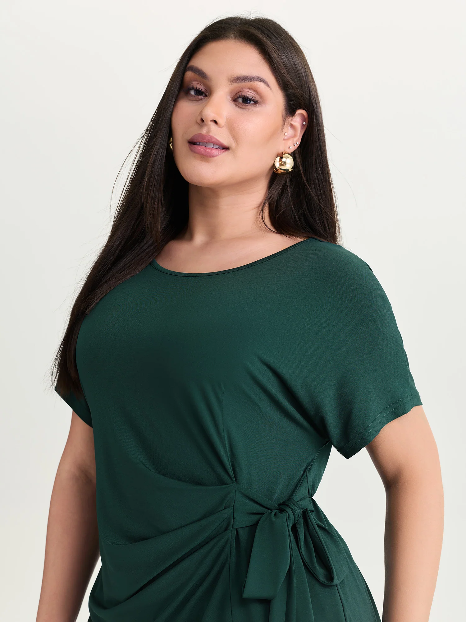 Stretchy Draped Side Tie Blouse - Image 2