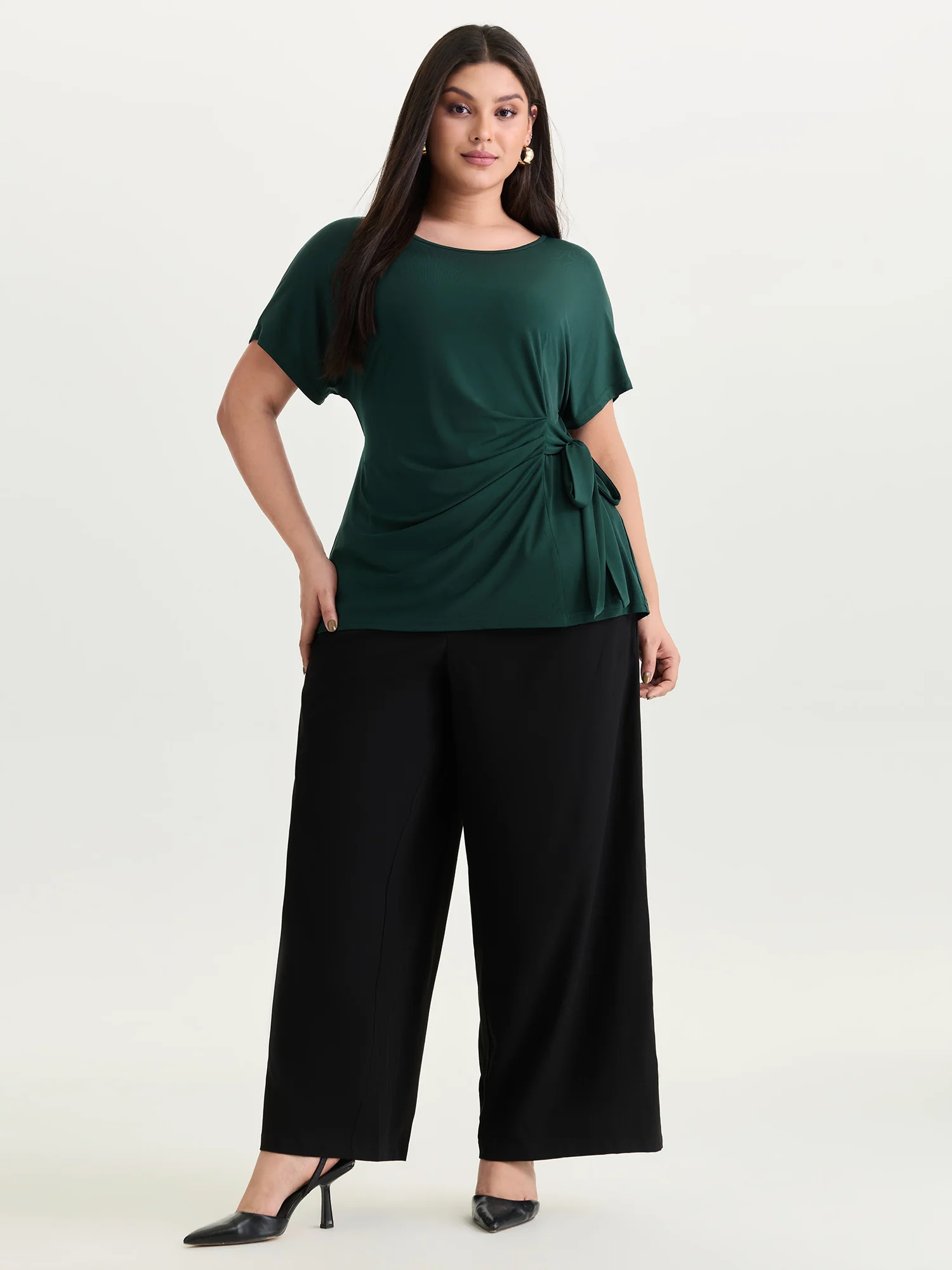 Stretchy Draped Side Tie Blouse - Image 3
