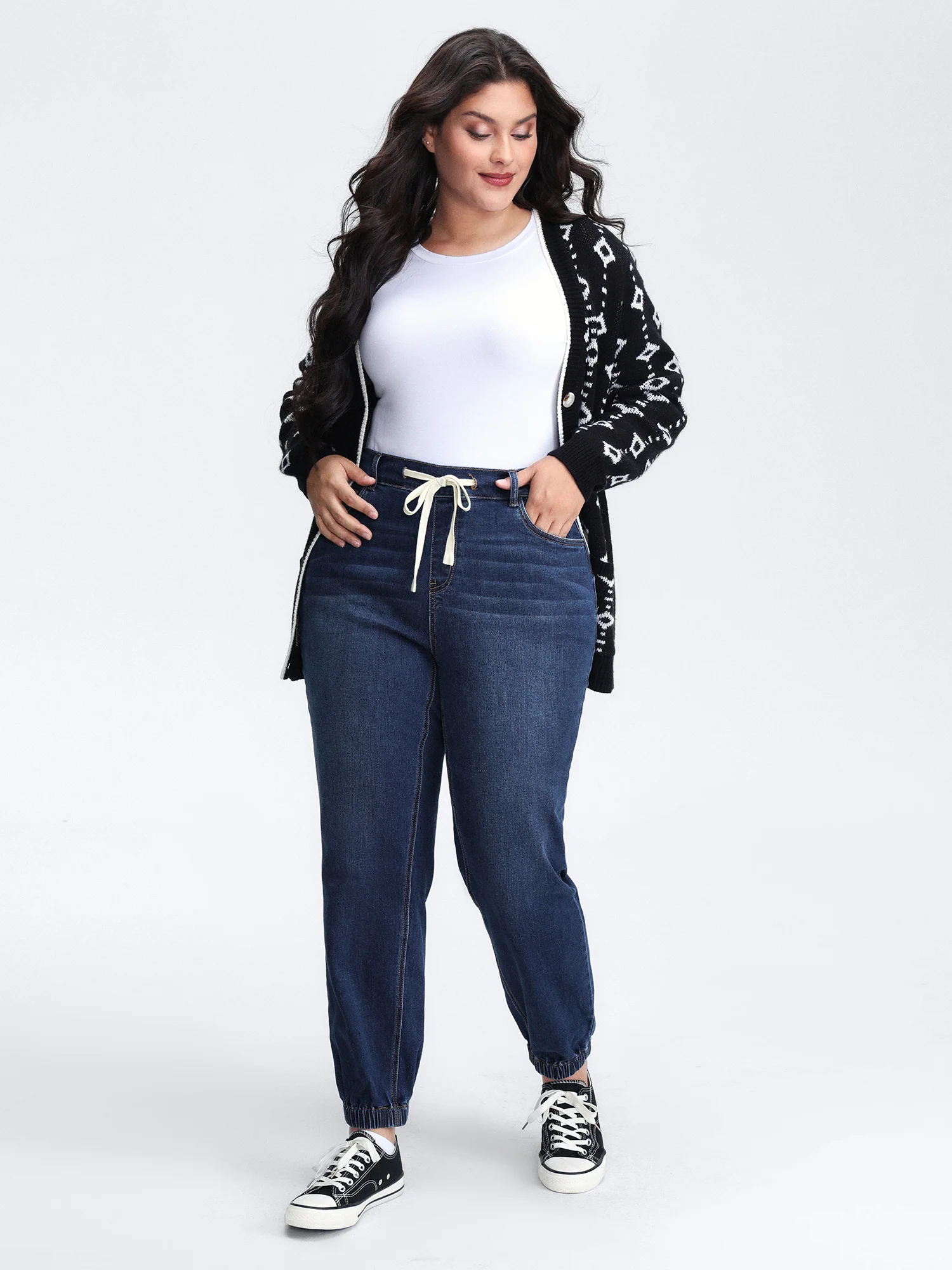Stretchy Drawstring Cuffed Jogger Jeans - Image 2