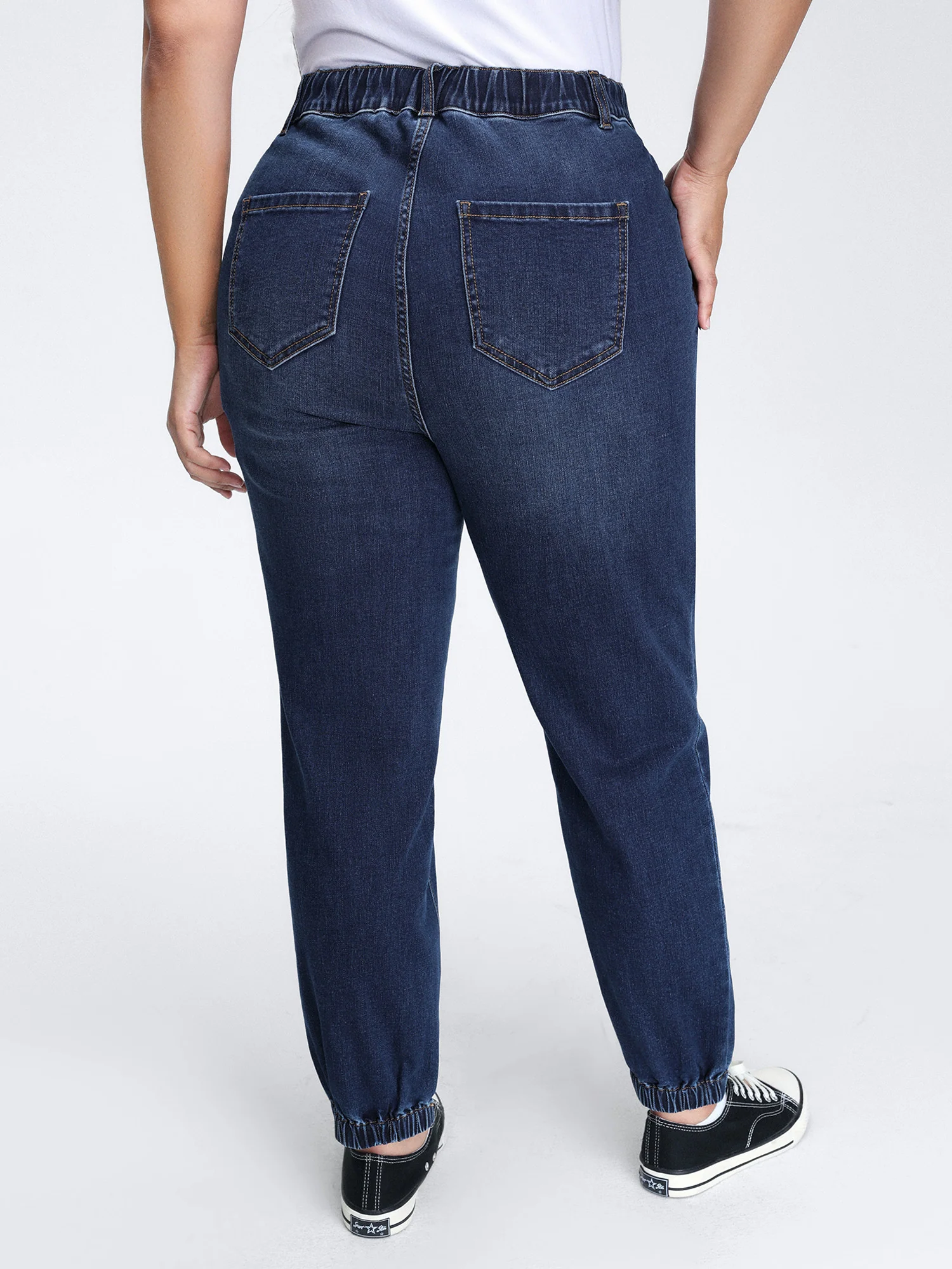 Stretchy Drawstring Cuffed Jogger Jeans - Image 5