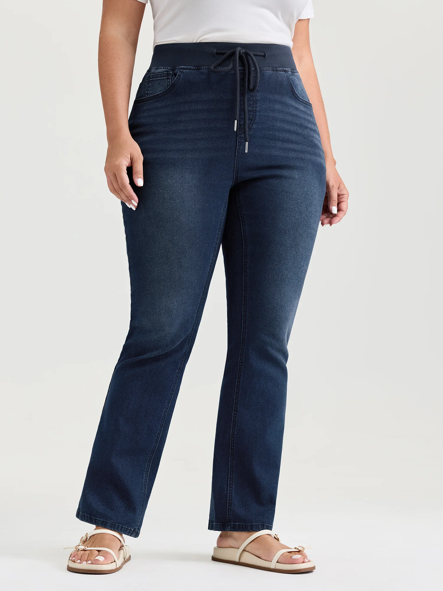 Stretchy Drawstring Waist Bootcut Pants - Image 2
