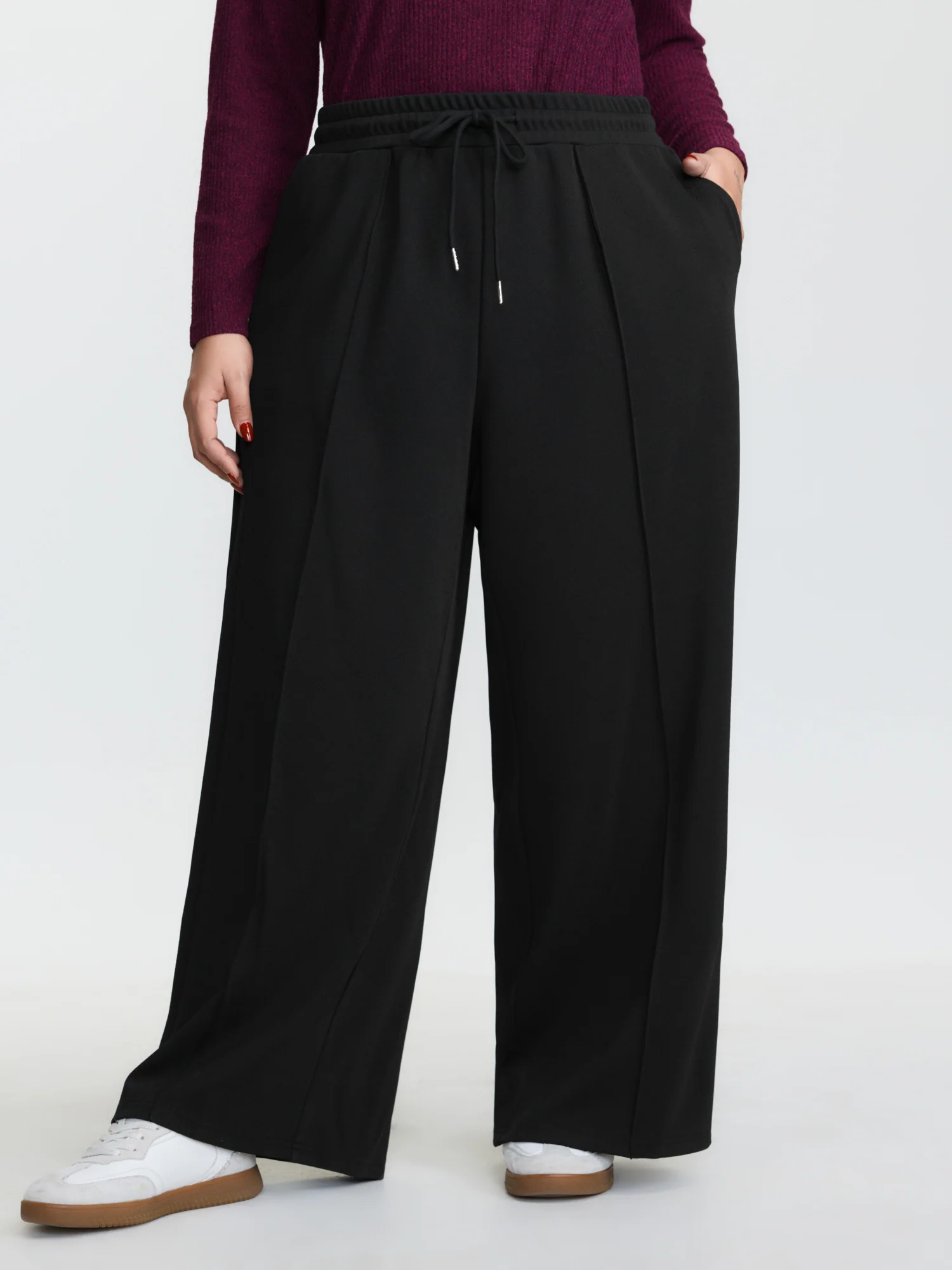 Stretchy Drawstring Waist Seamed Pants - Image 2
