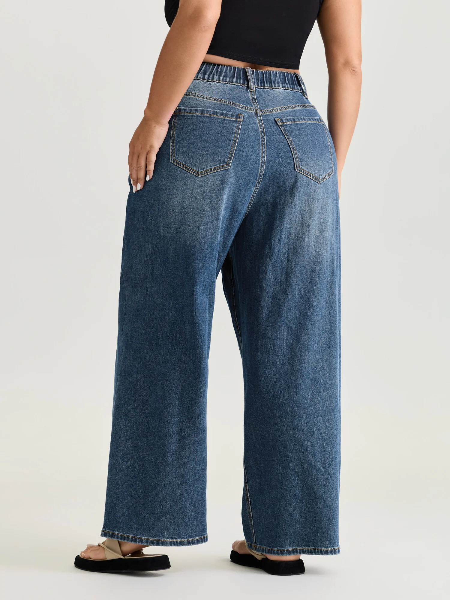 Stretchy Elastic Back Waist Wide-Leg Jeans - Image 5