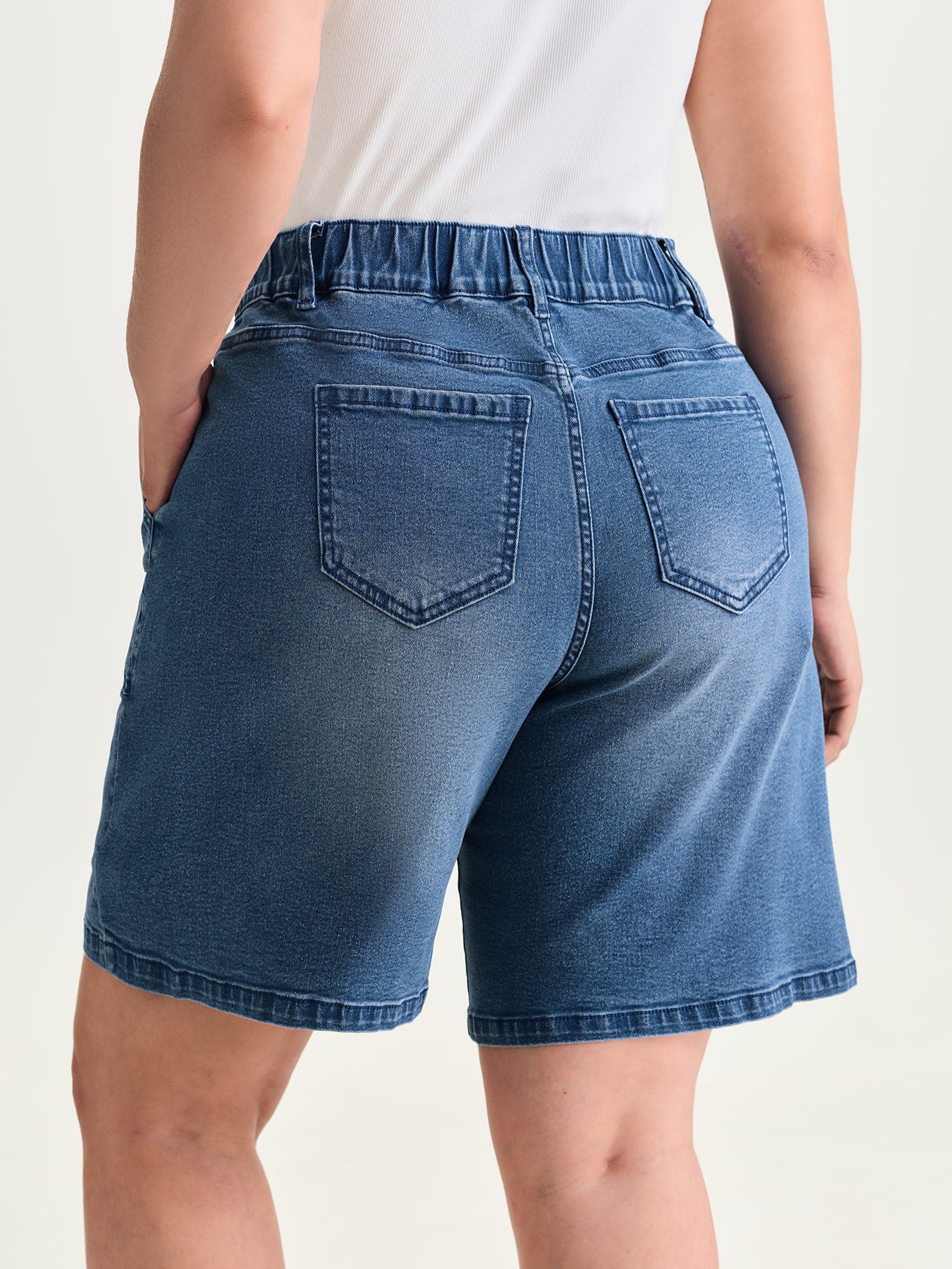 Stretchy Elastic Back Waistband Denim Shorts - Image 6