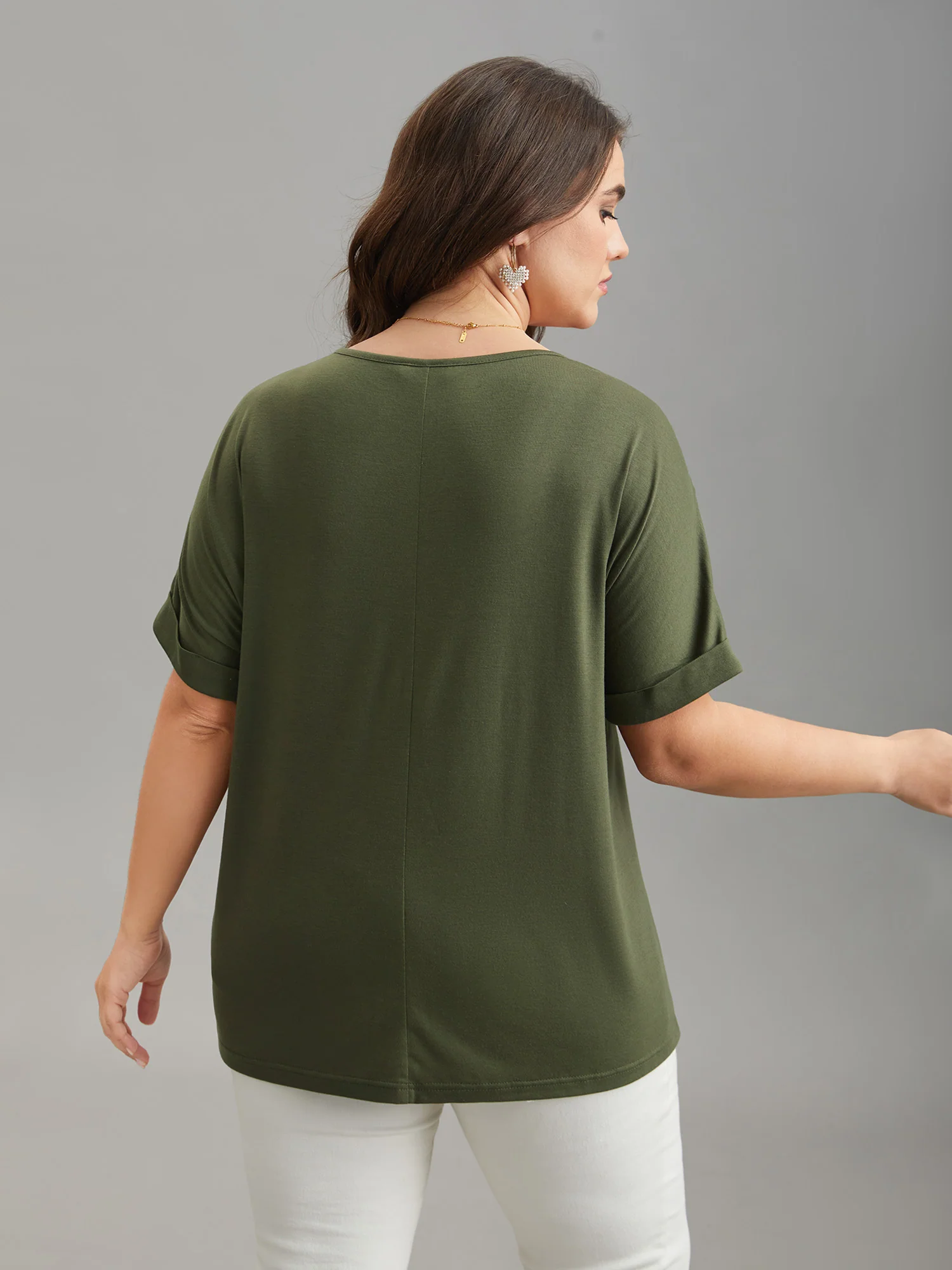 Stretchy Embroidered Drop Shoulder T-Shirt - Image 2