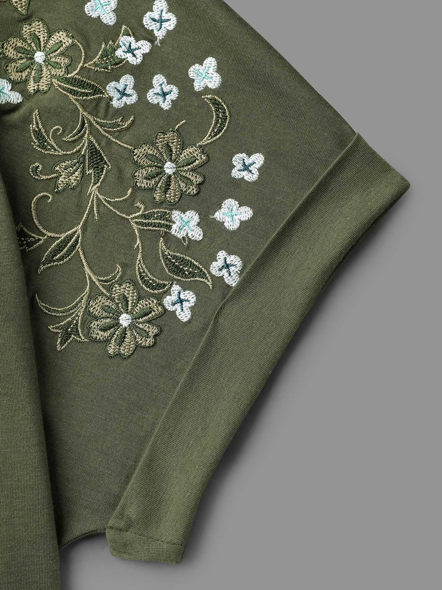 Stretchy Embroidered Drop Shoulder T-Shirt - Image 7