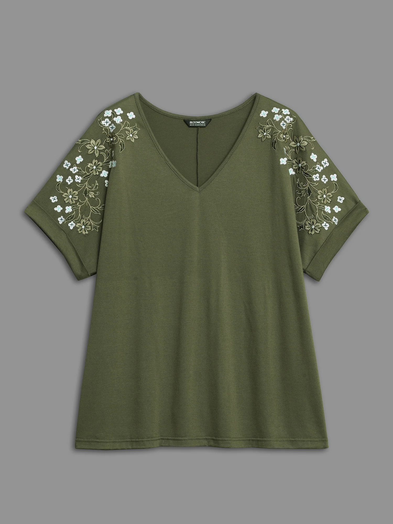 Stretchy Embroidered Drop Shoulder T-Shirt - Image 8