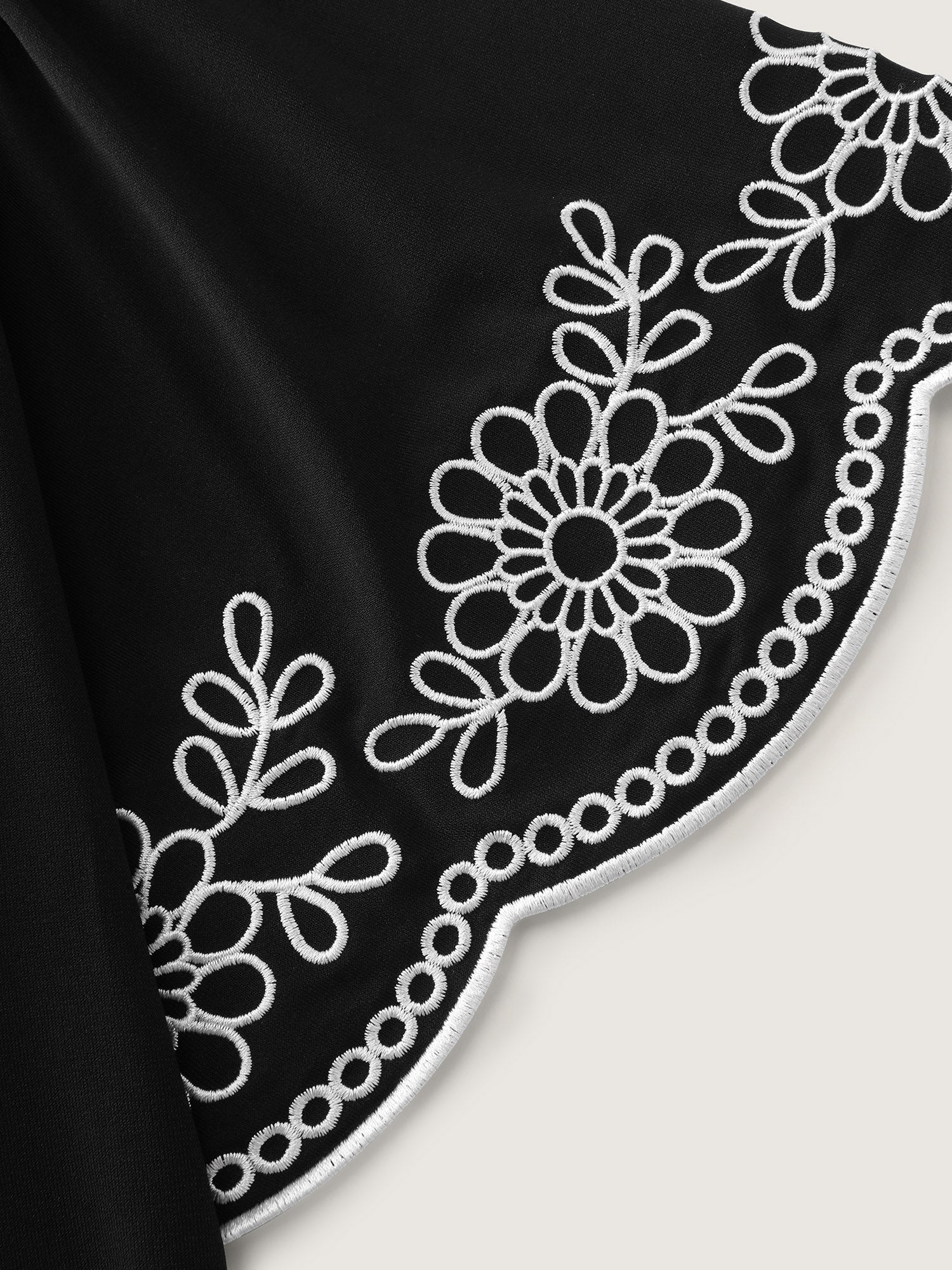 Stretchy Embroidered Sleeve Plain T-Shirt - Image 6