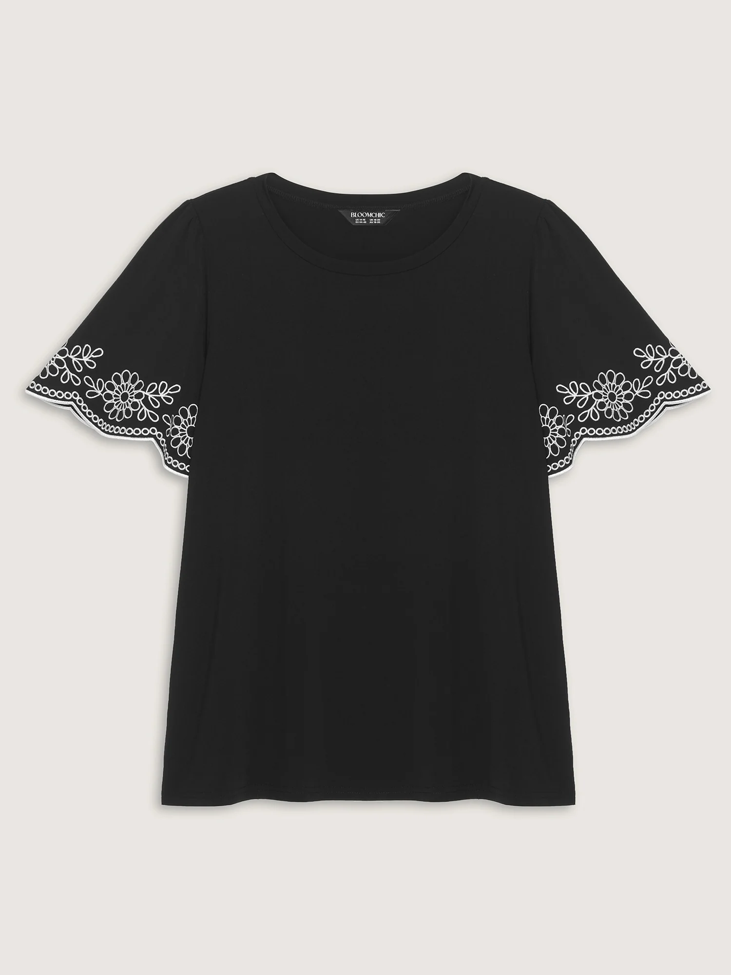 Stretchy Embroidered Sleeve Plain T-Shirt - Image 7