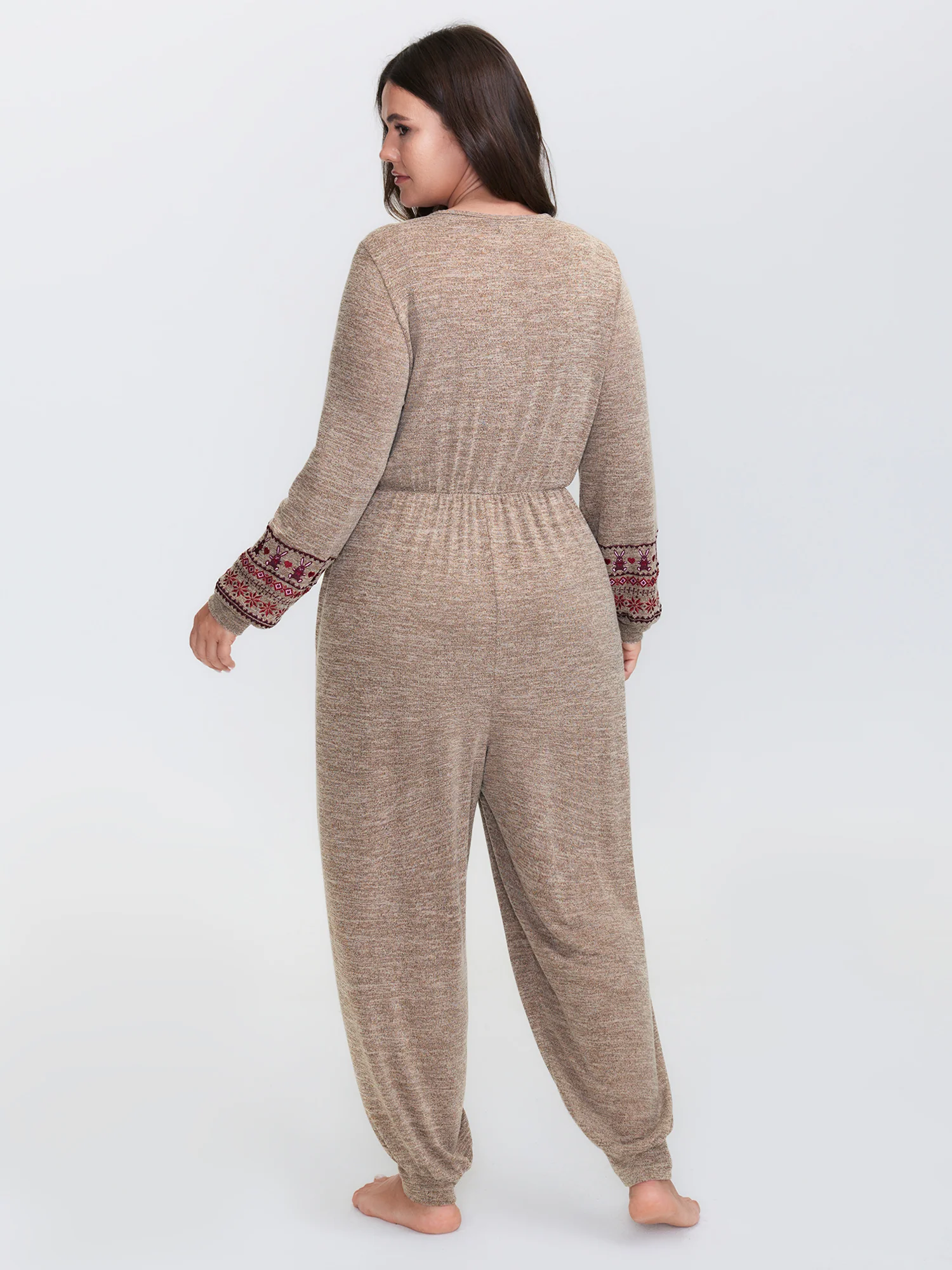 Stretchy Embroidery Pockets Drawstring Lounge Jumpsuit - Image 4