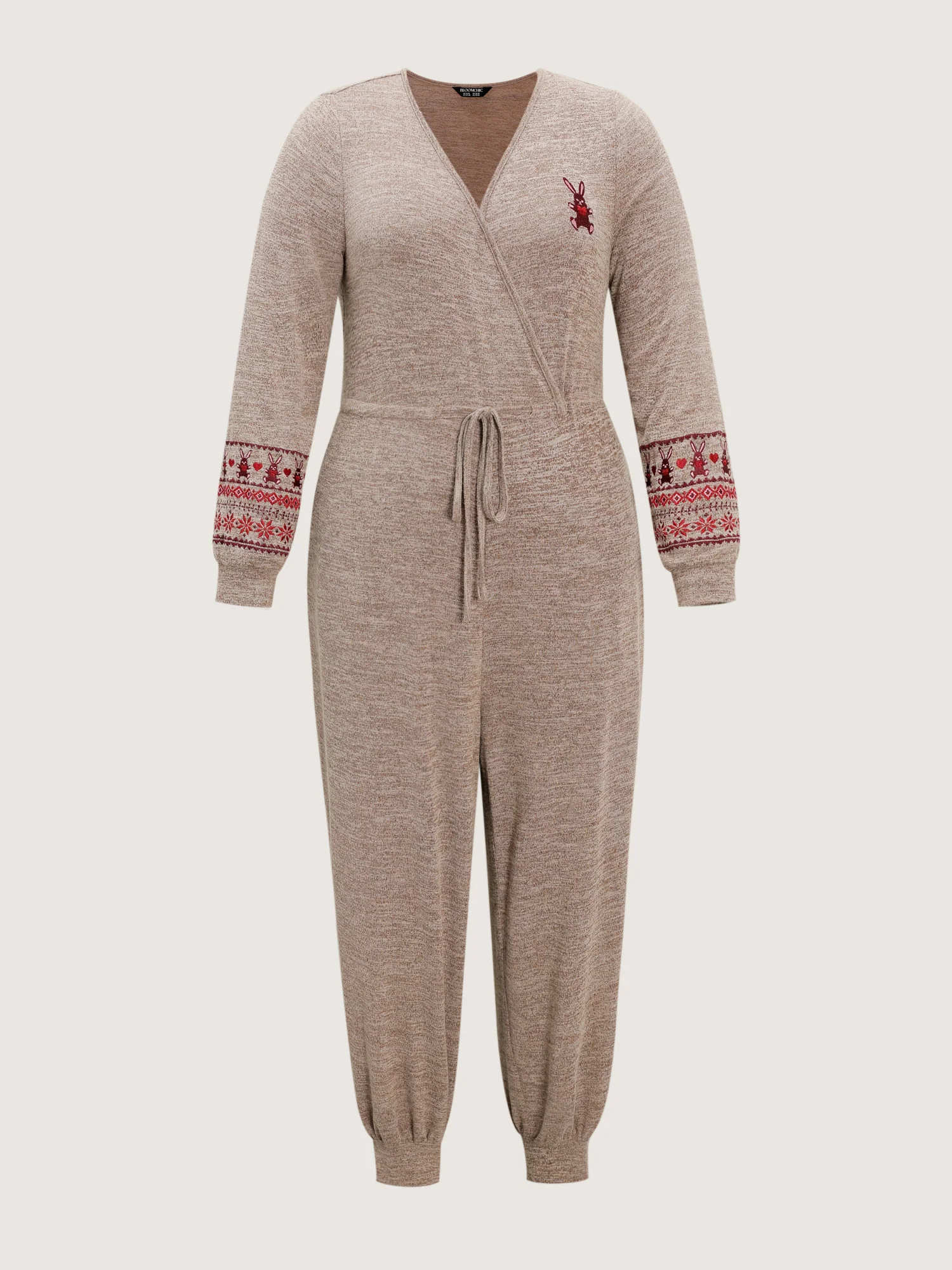Stretchy Embroidery Pockets Drawstring Lounge Jumpsuit - Image 7