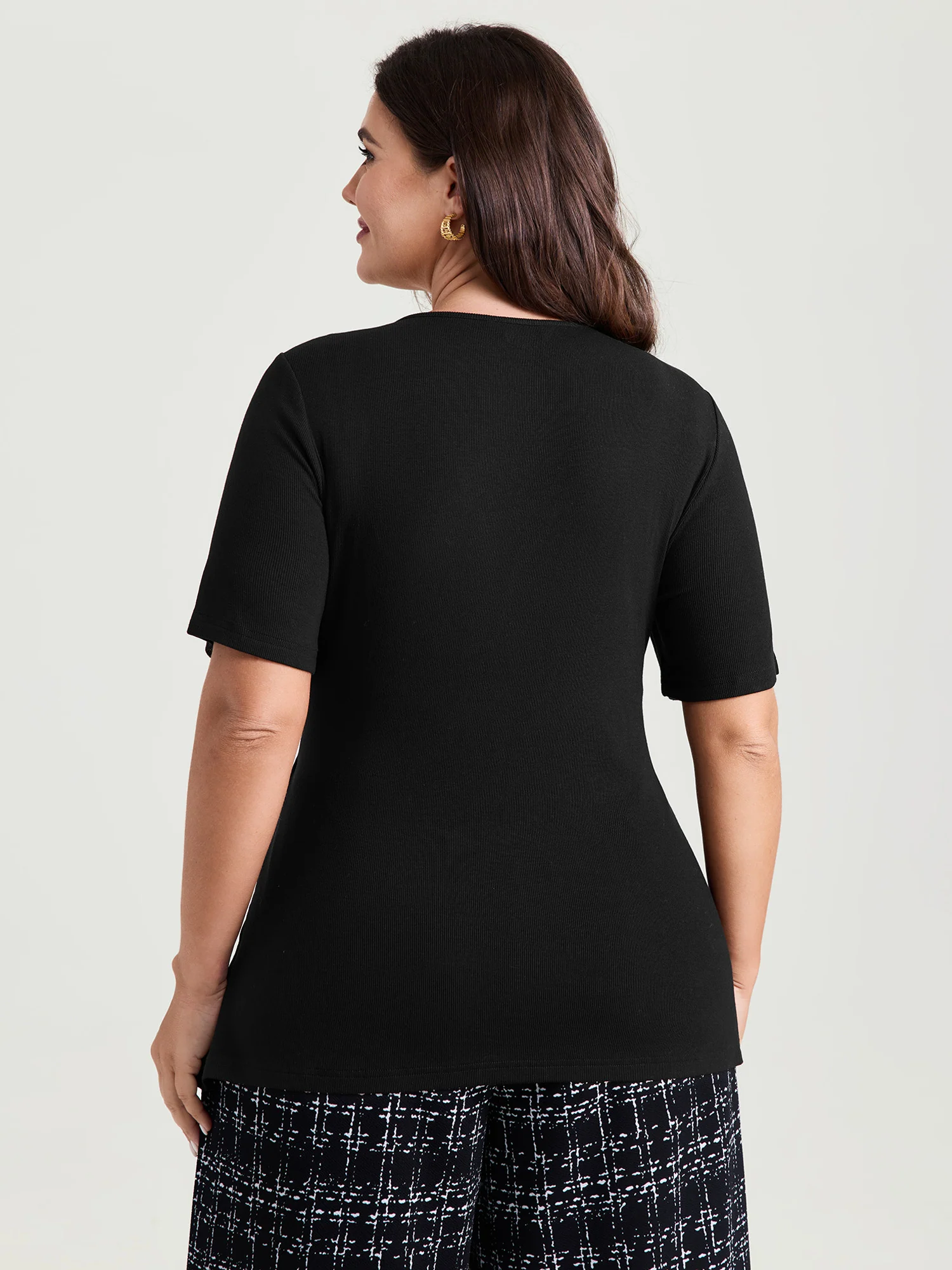 Stretchy Fitted Waist Side Placket Knit Top - Image 5
