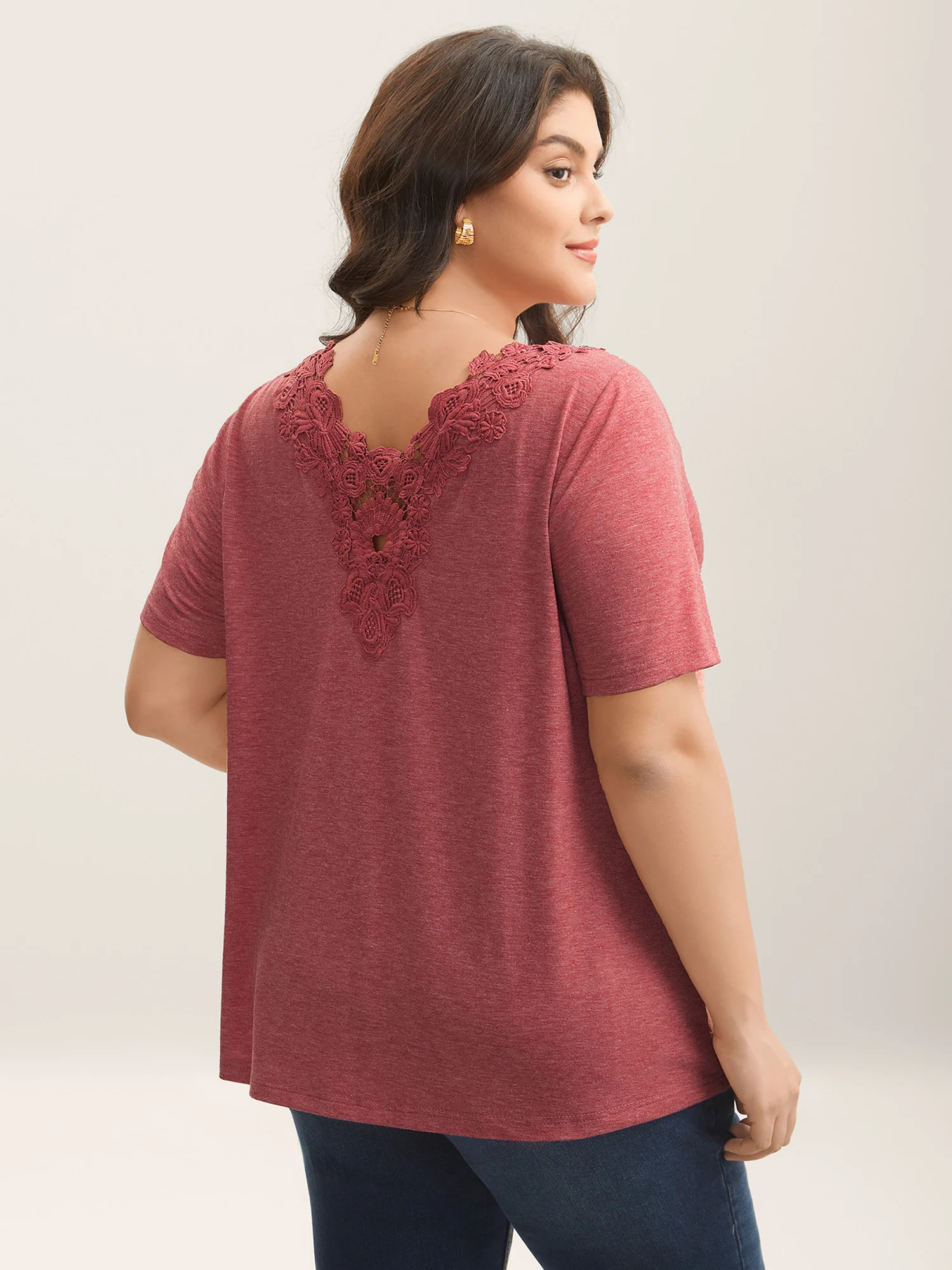Stretchy Floral Backless Plain T-Shirt - Image 3