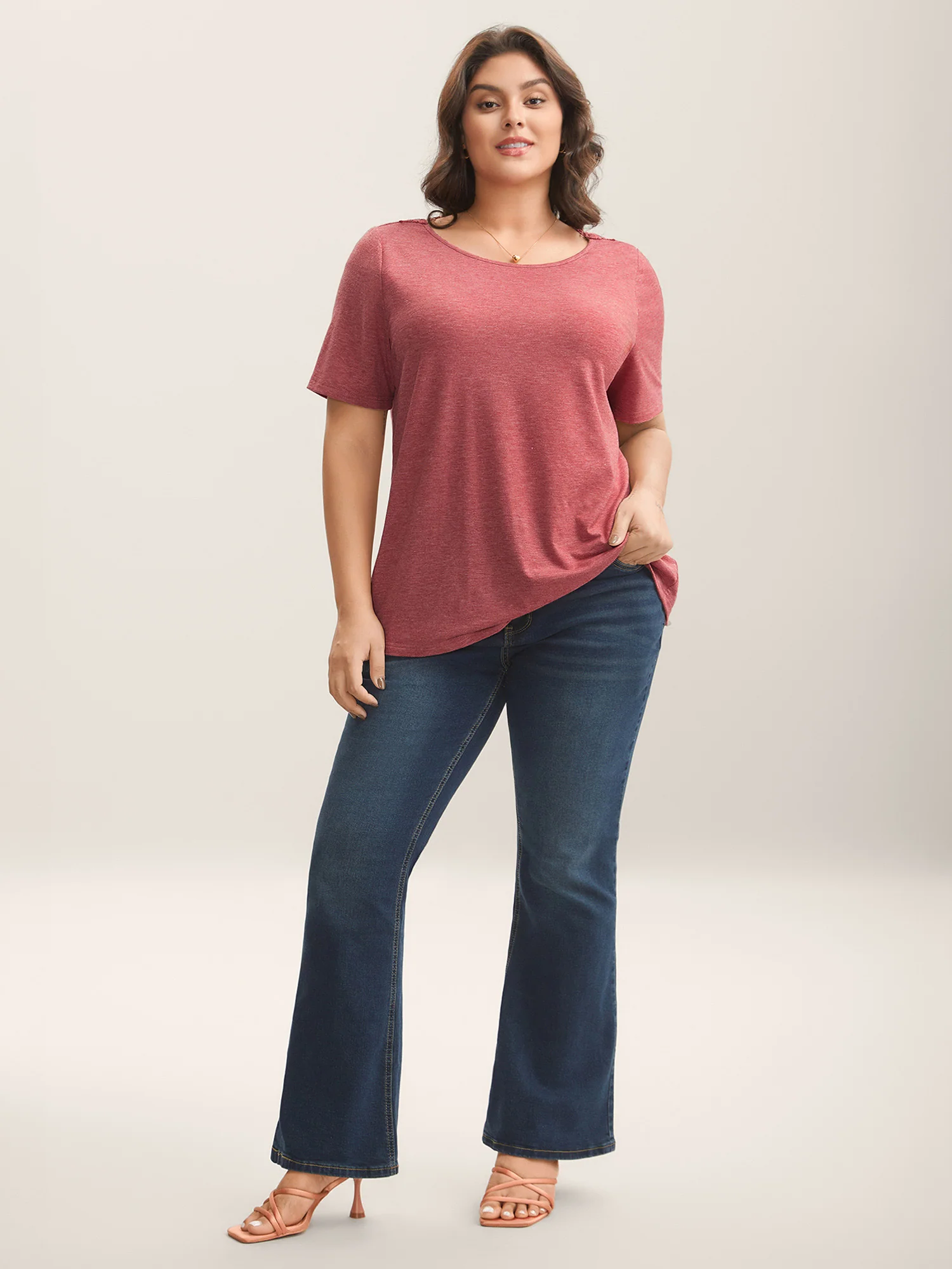 Stretchy Floral Backless Plain T-Shirt - Image 4