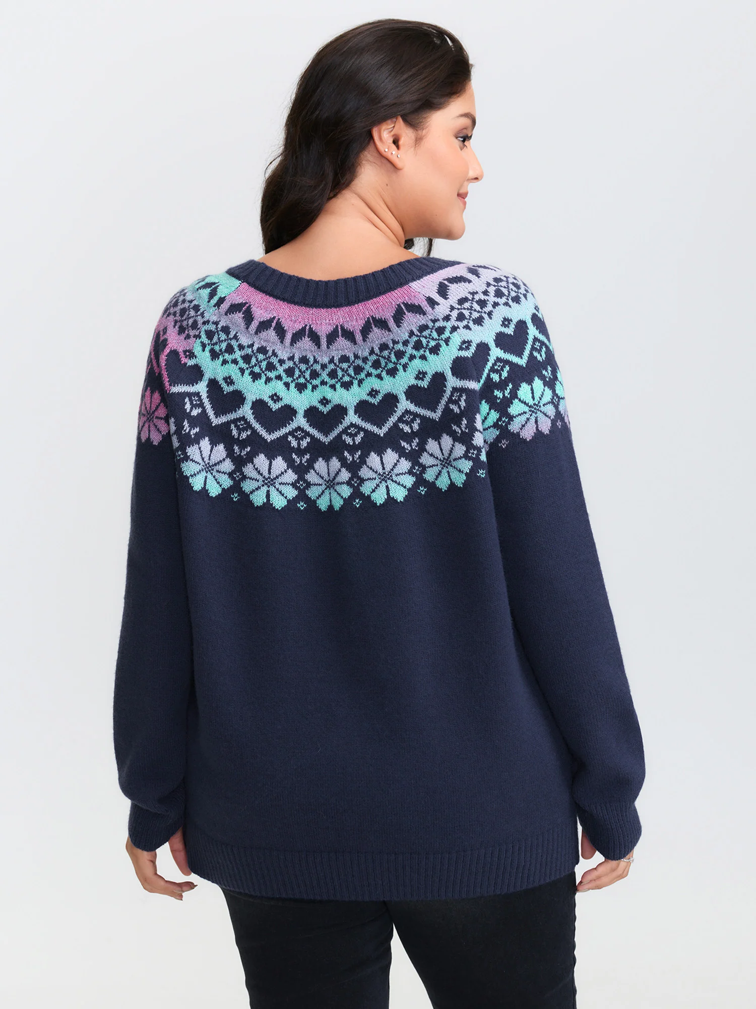 Stretchy Floral Color Gradient Jacquard Pullover - Image 4