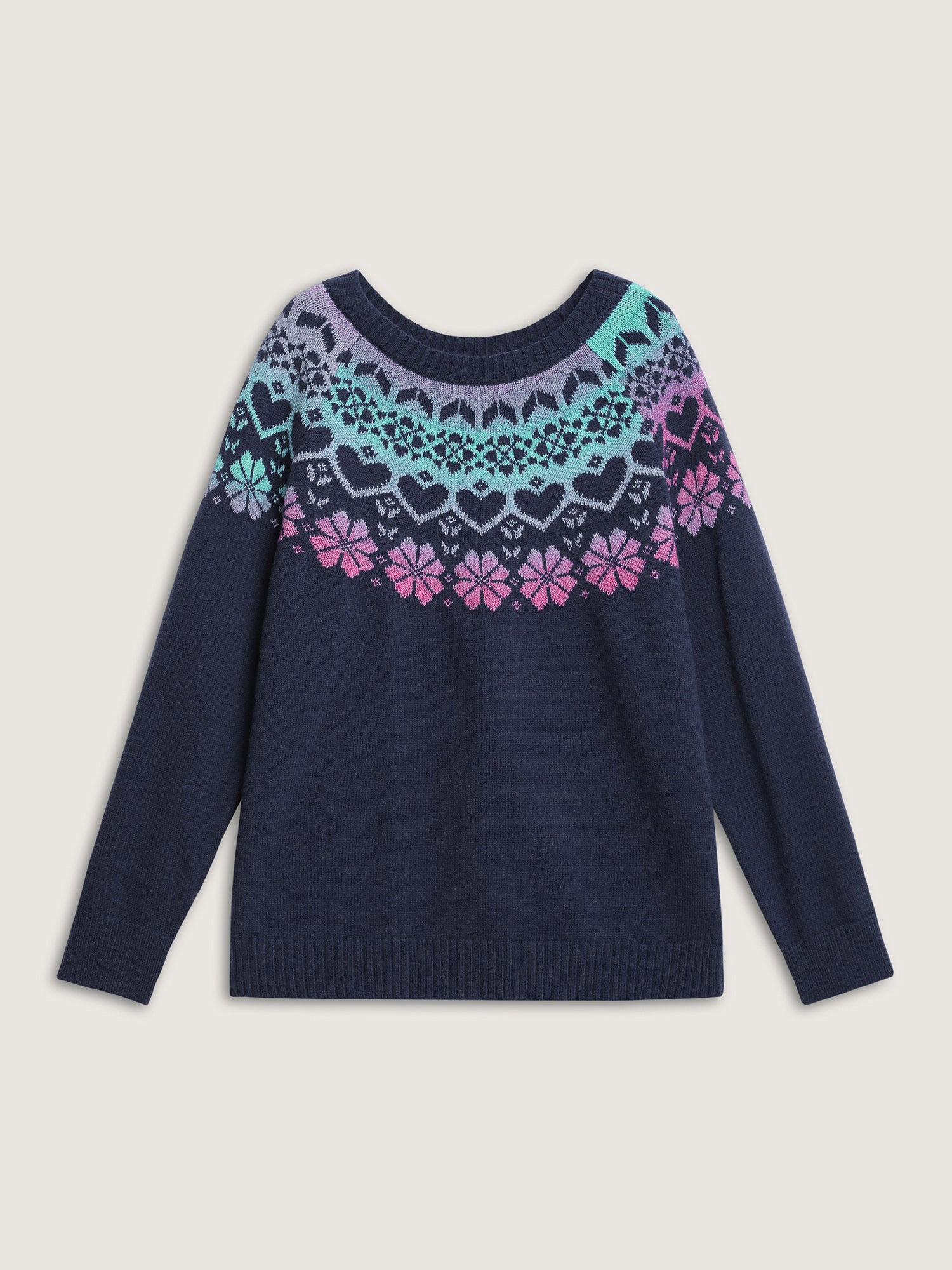 Stretchy Floral Color Gradient Jacquard Pullover - Image 7