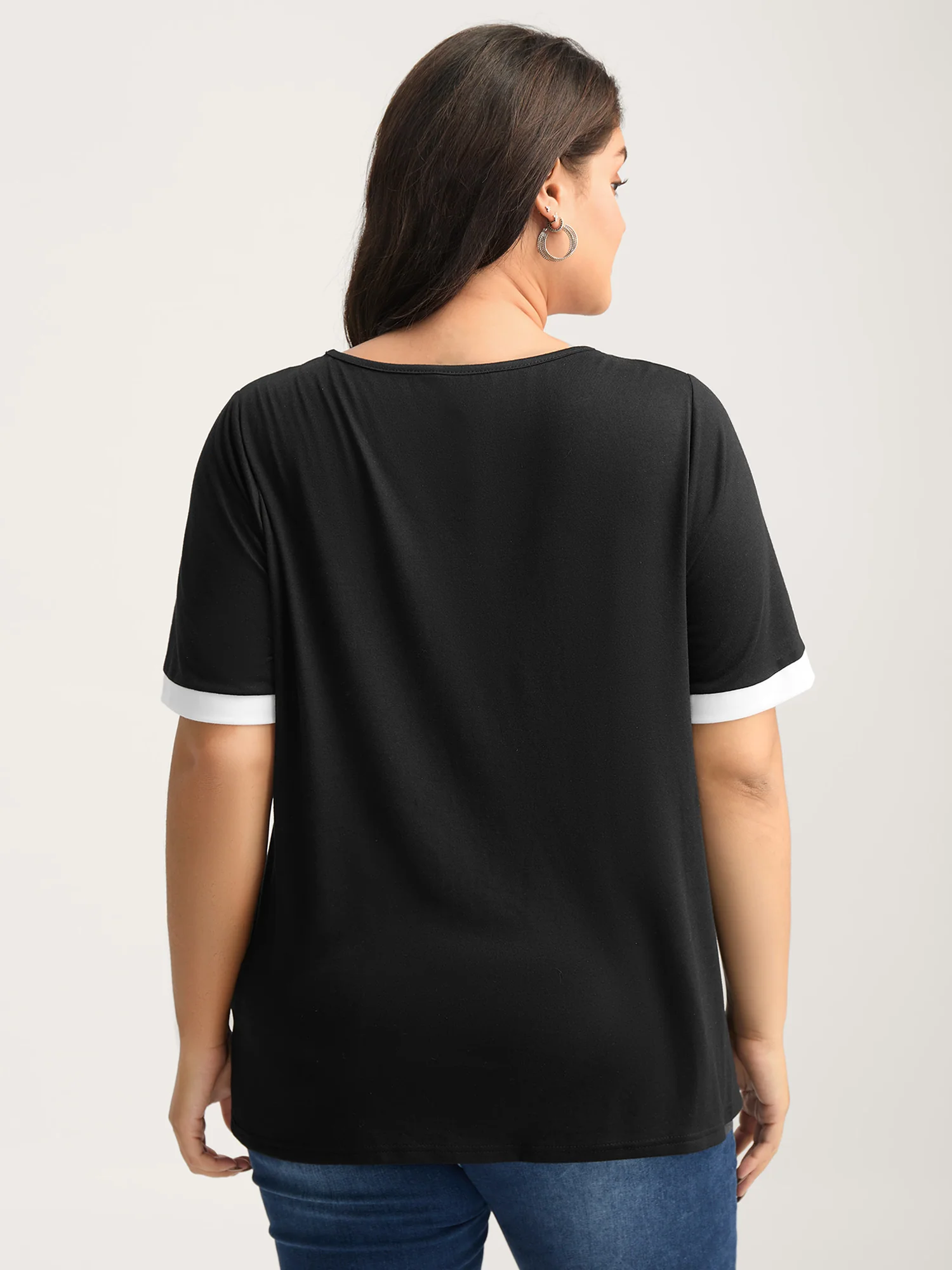 Stretchy Floral Lace Color Contrast T-Shirt - Image 5
