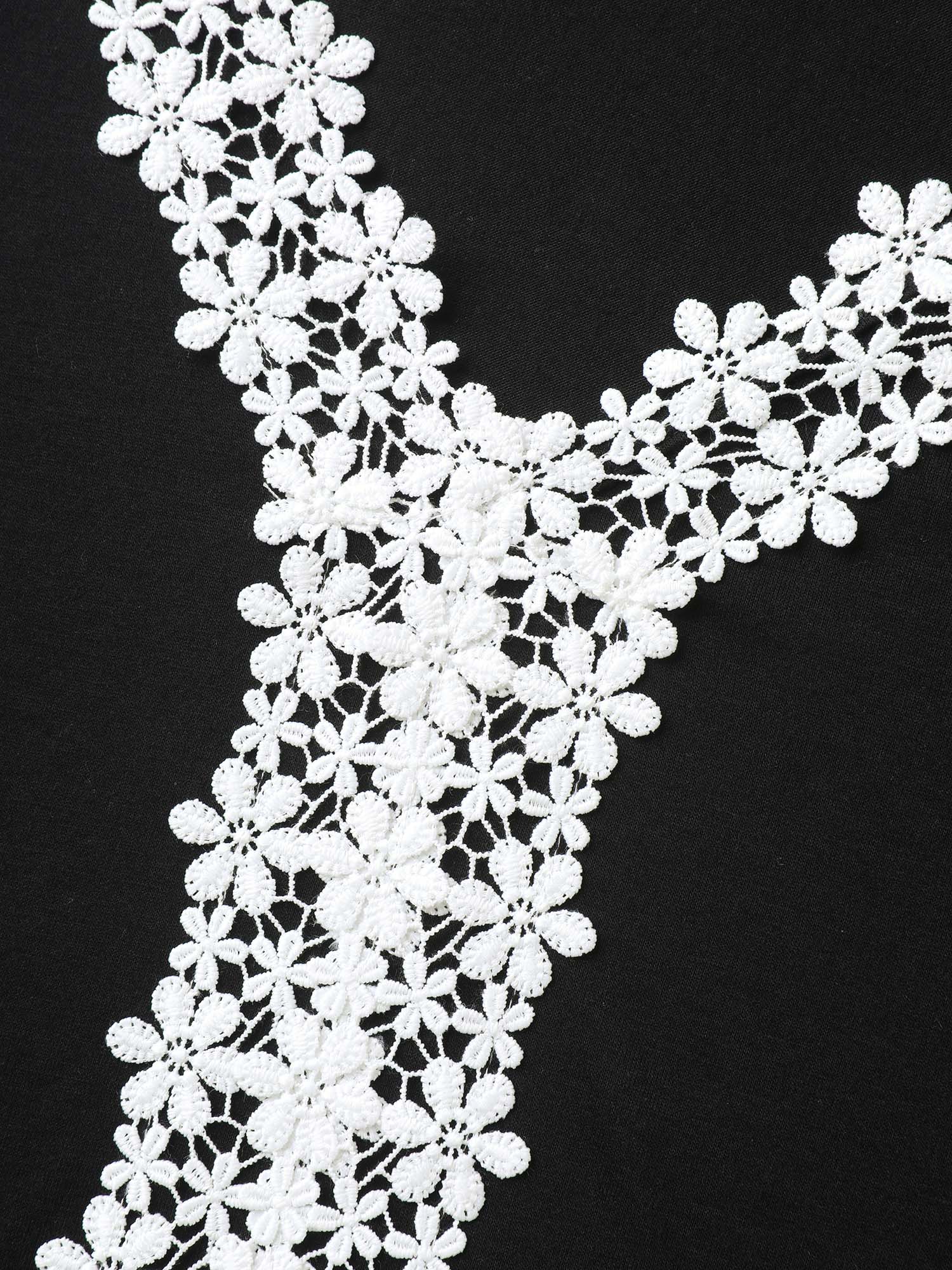 Stretchy Floral Lace Color Contrast T-Shirt - Image 6