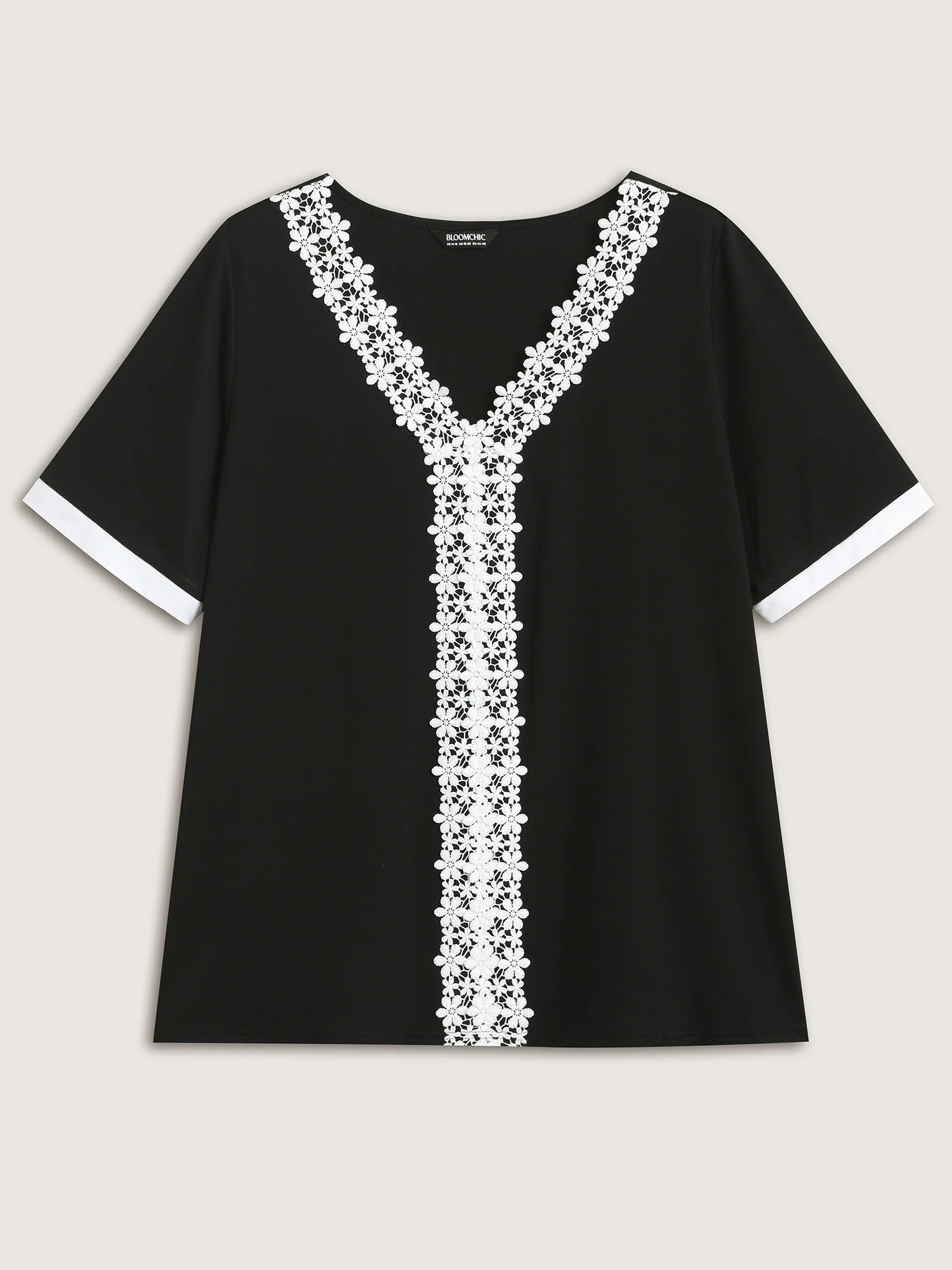 Stretchy Floral Lace Color Contrast T-Shirt - Image 8