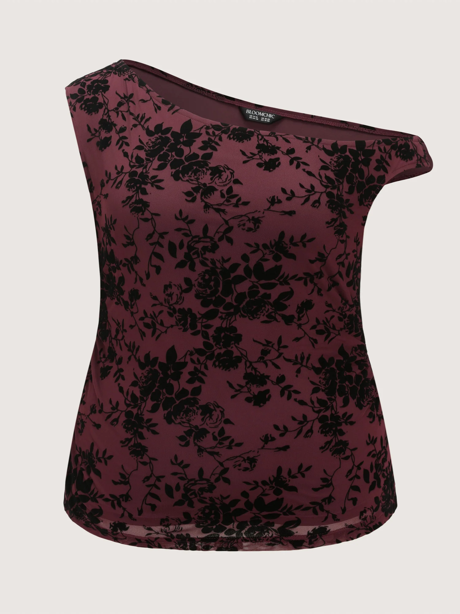 Stretchy Floral Mesh Print Drop Shoulder Knit Top - Image 6